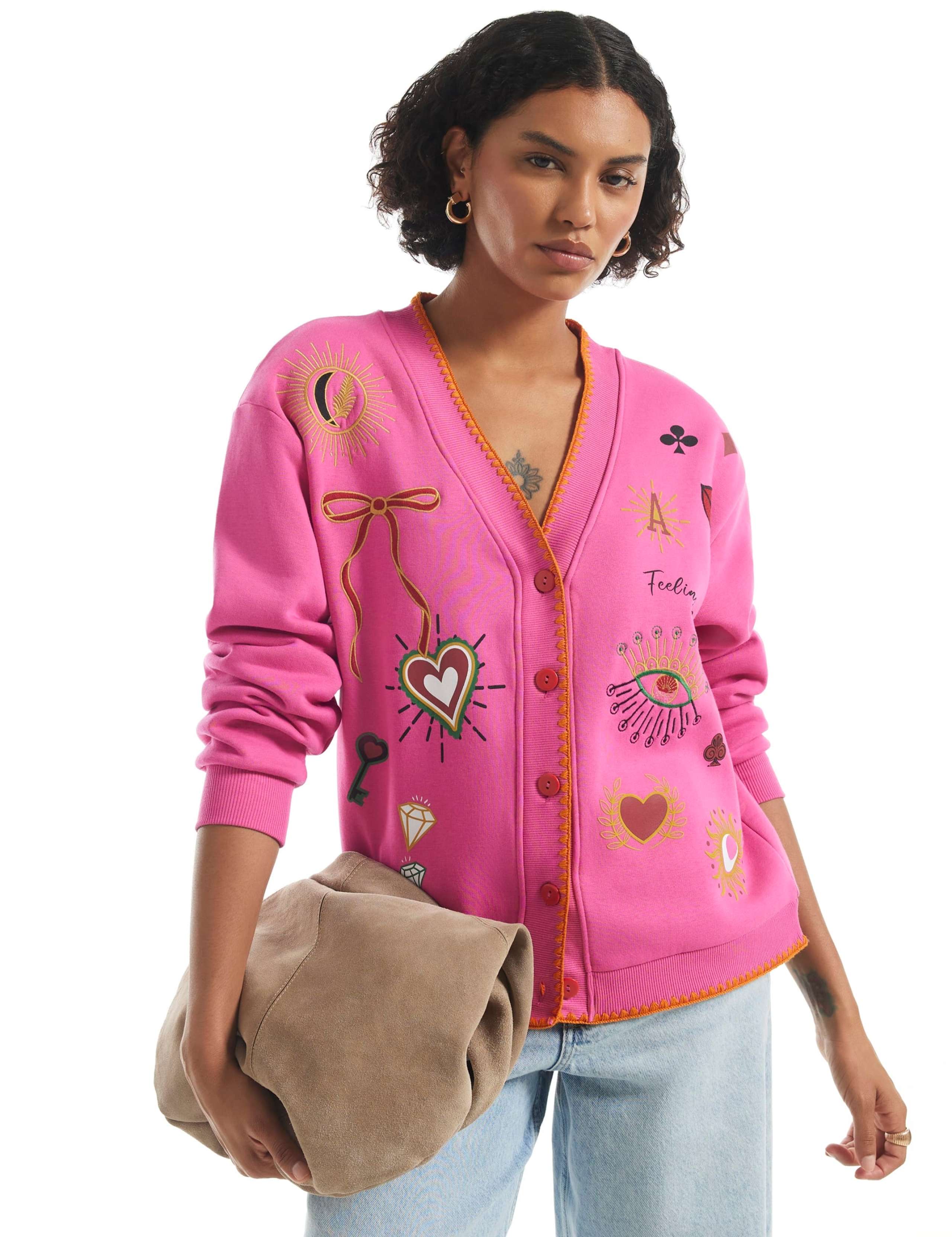 Pure Cotton Embroidered V-Neck Cardigan