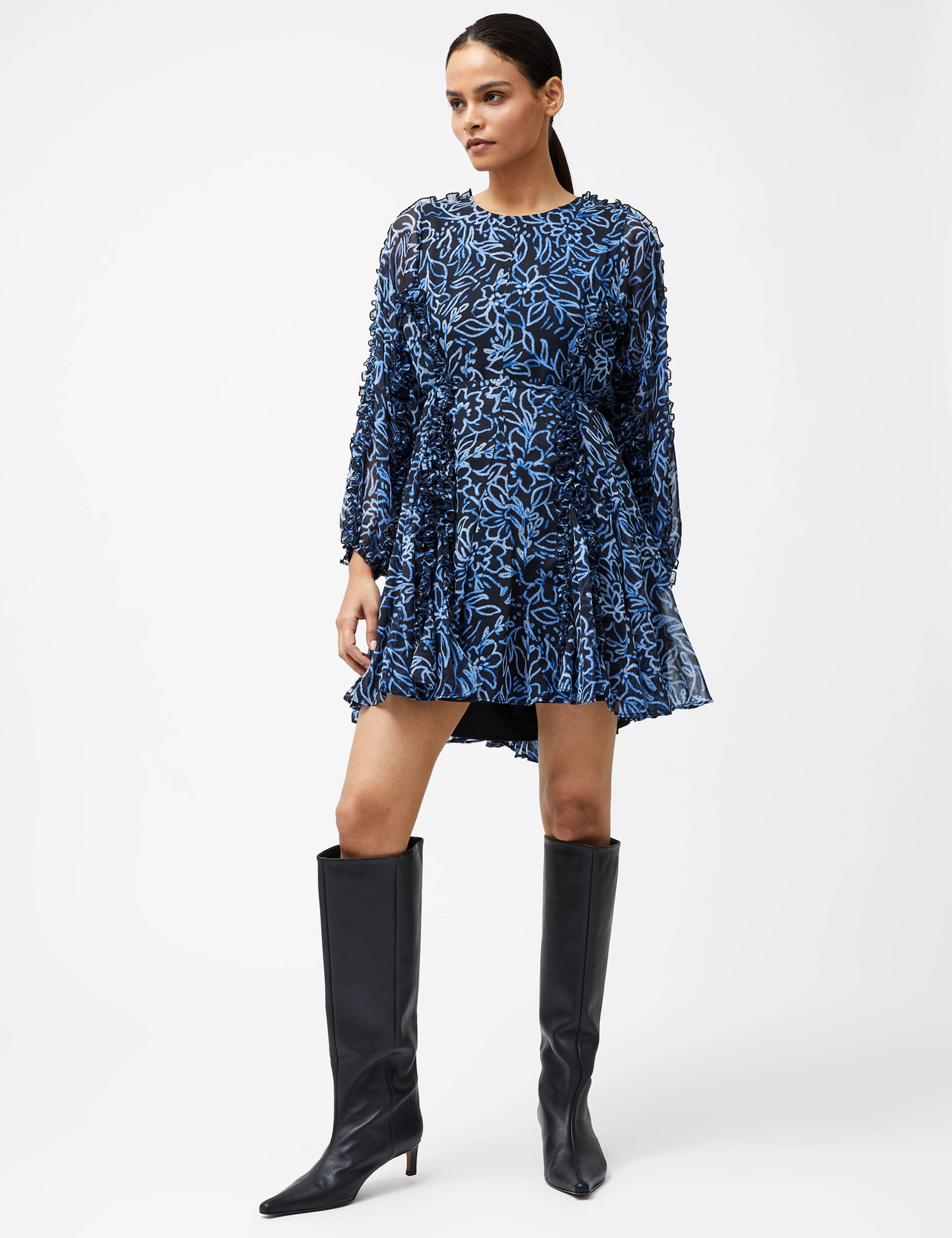 Chiffon Floral Mini Swing Dress