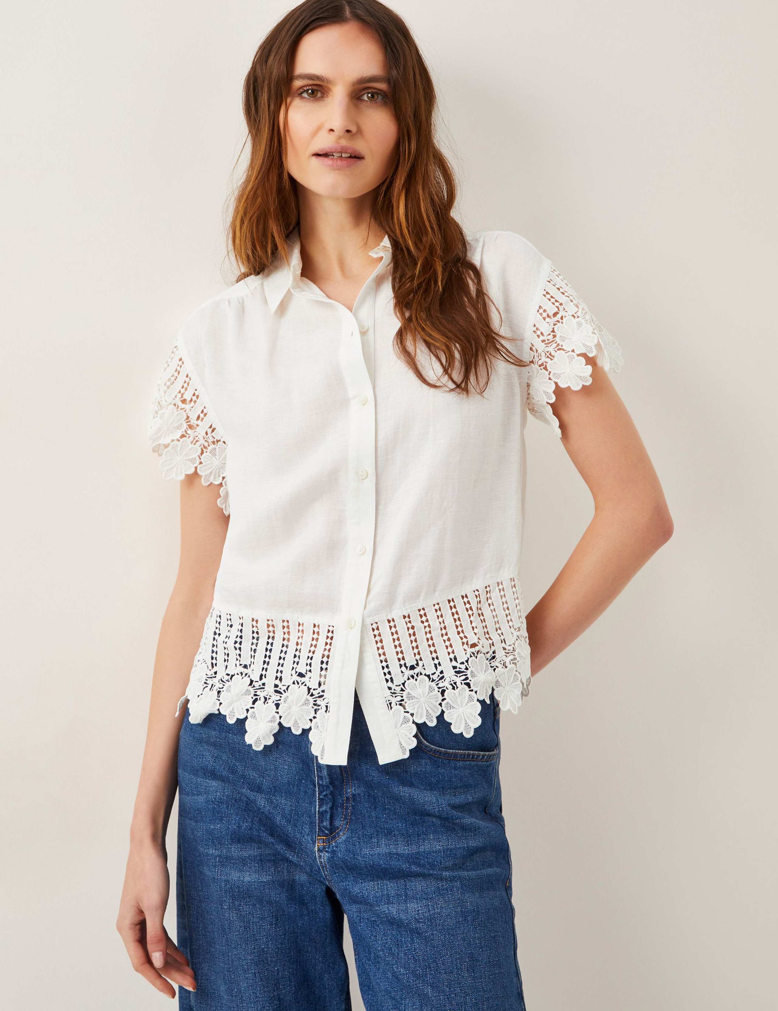 Linen Blend Embroidered Button Through Shirt