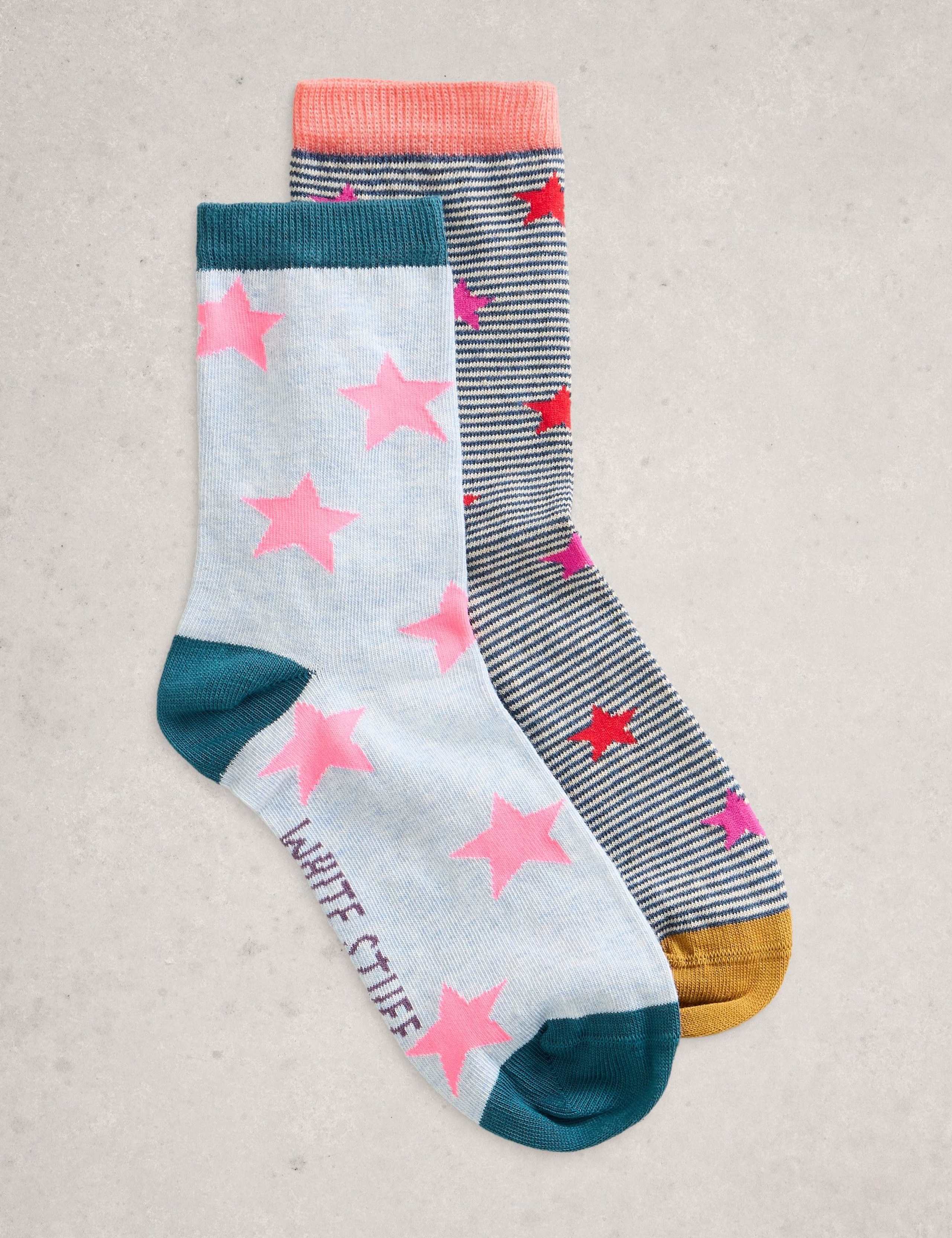 2pk Cotton Rich Star Ankle Socks