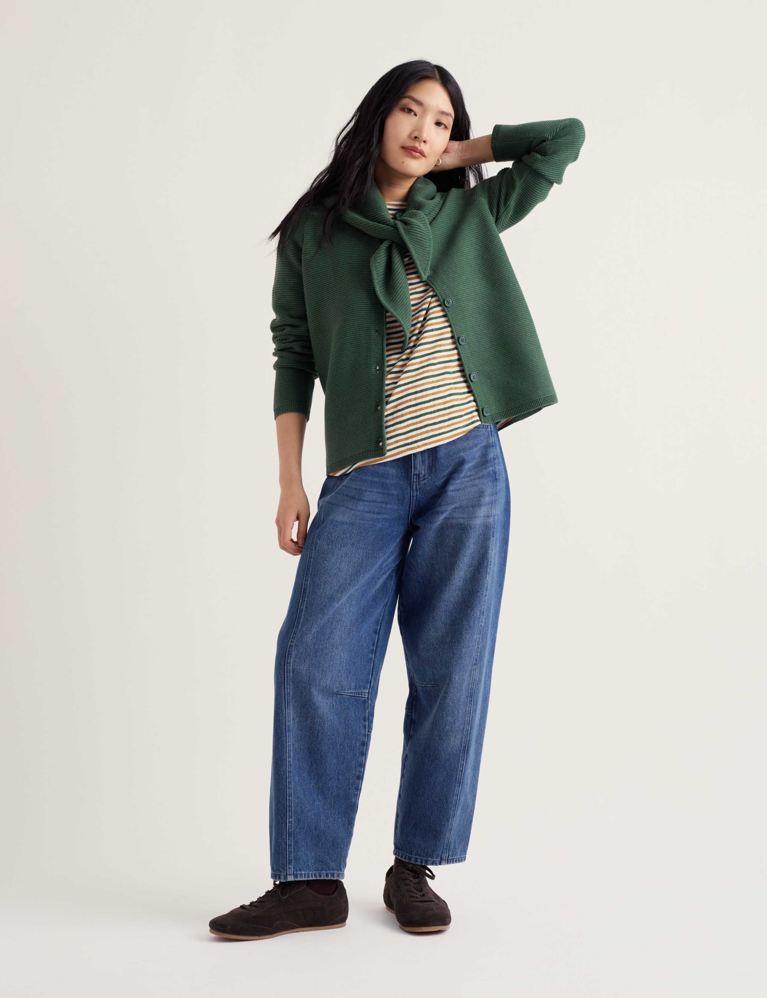 Pure Cotton Textured Crew Neck Cardigan