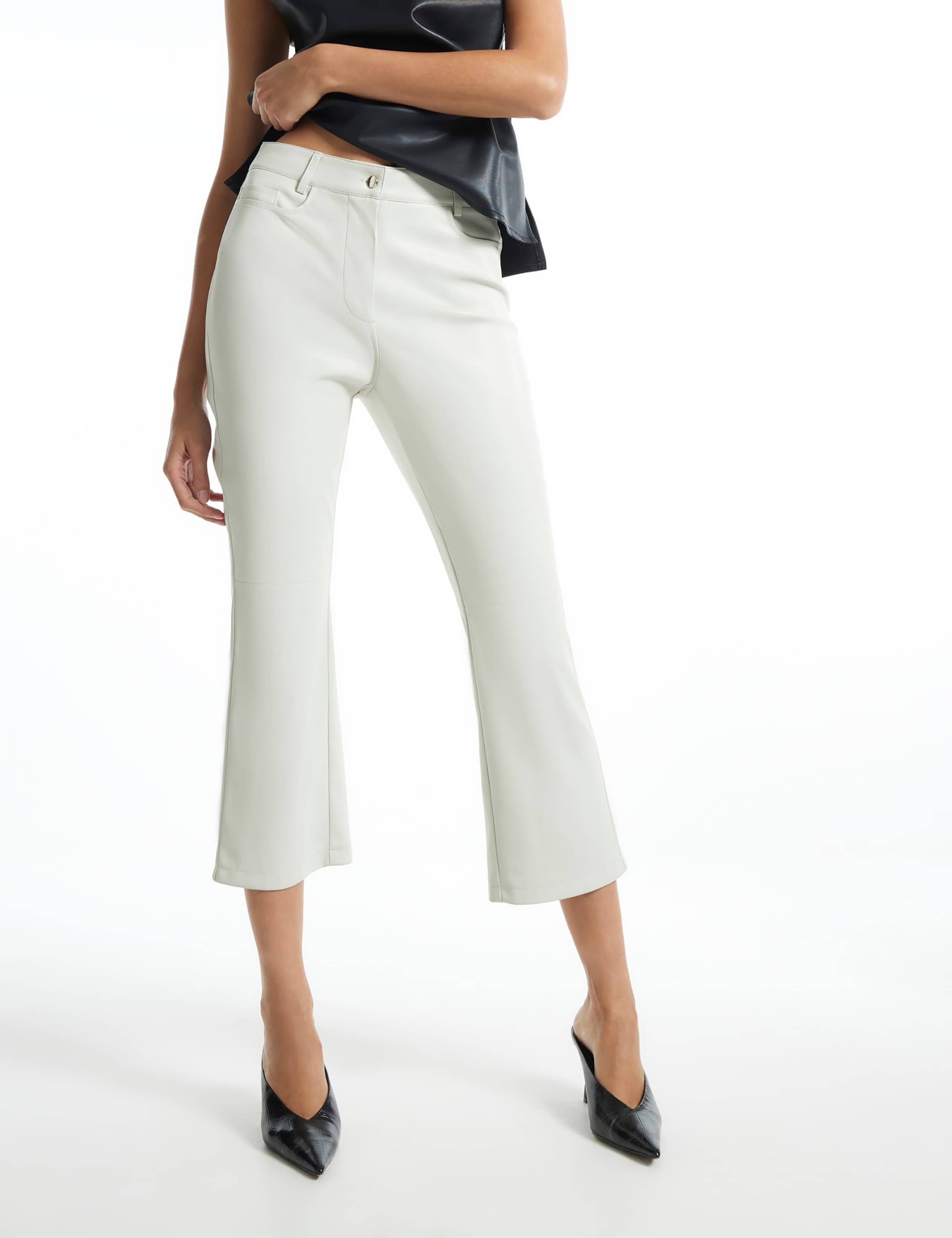 Leather Look Flared Cropped Trousers
