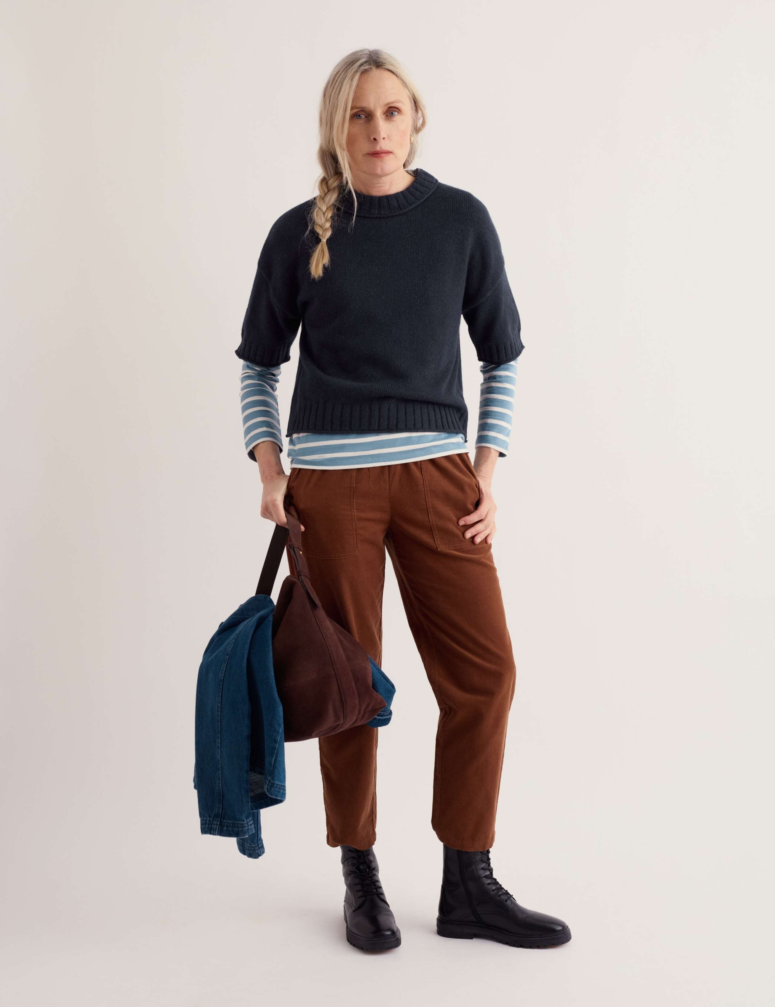 Cotton Blend Relaxed Jumper with Merino Wool