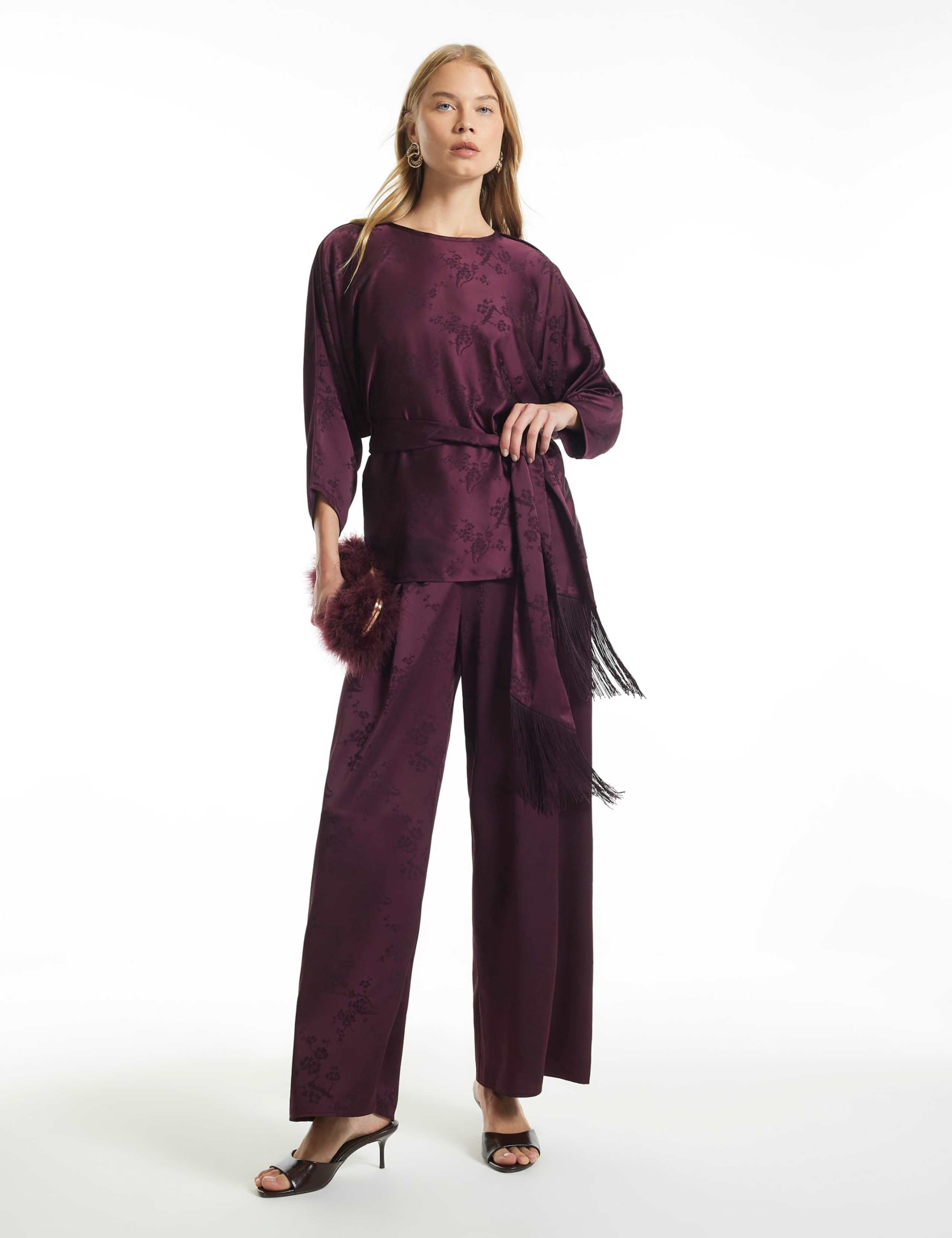 Satin Jacquard Wide Leg Trousers