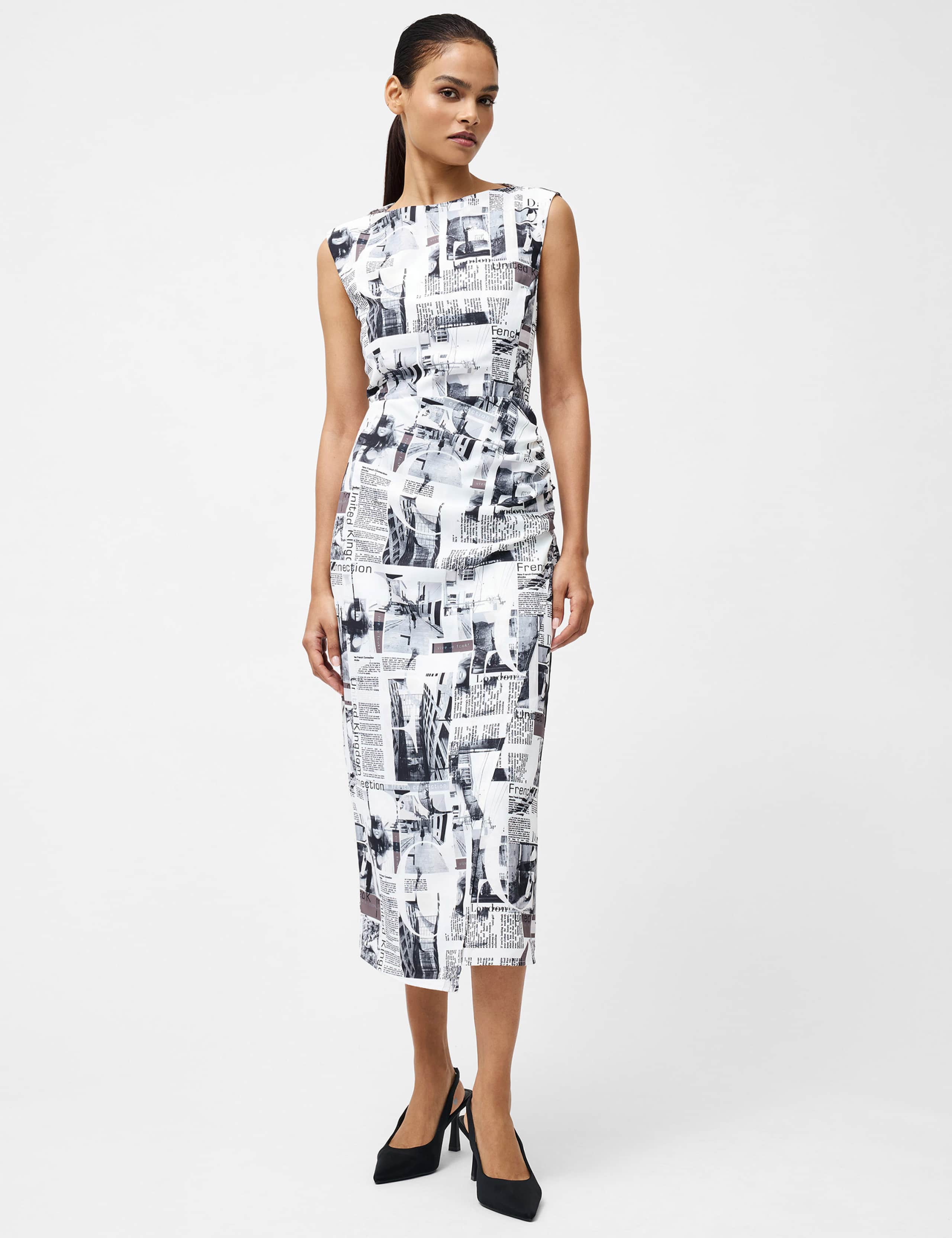 Crepe Slash Neck Printed Midi Column dress