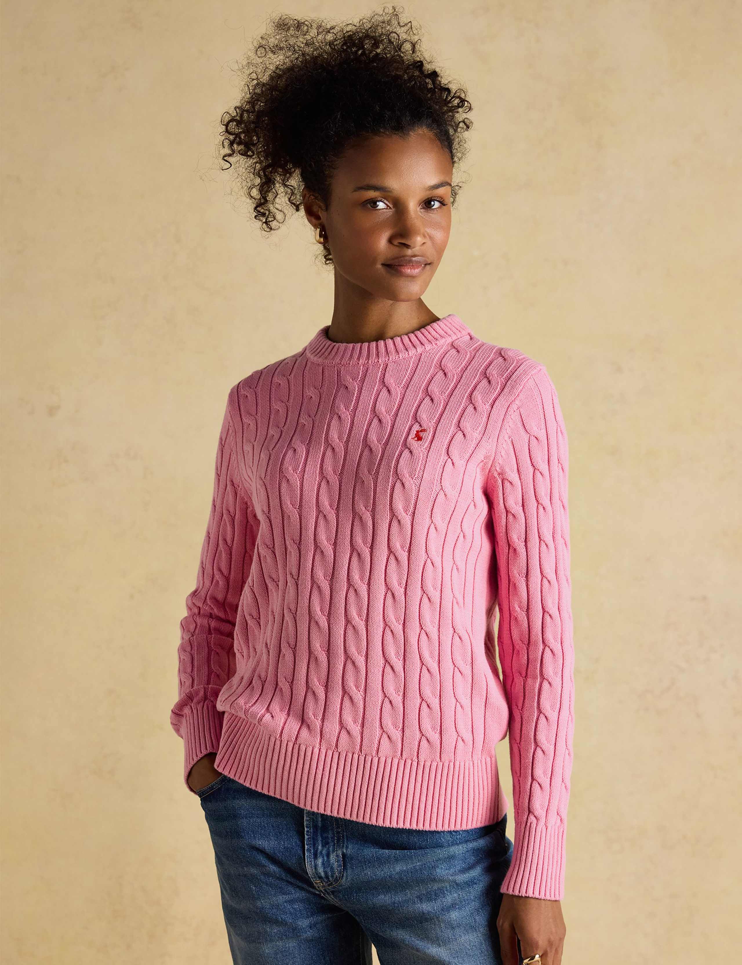 Pure Cotton Cable Knit Crew Neck Jumper