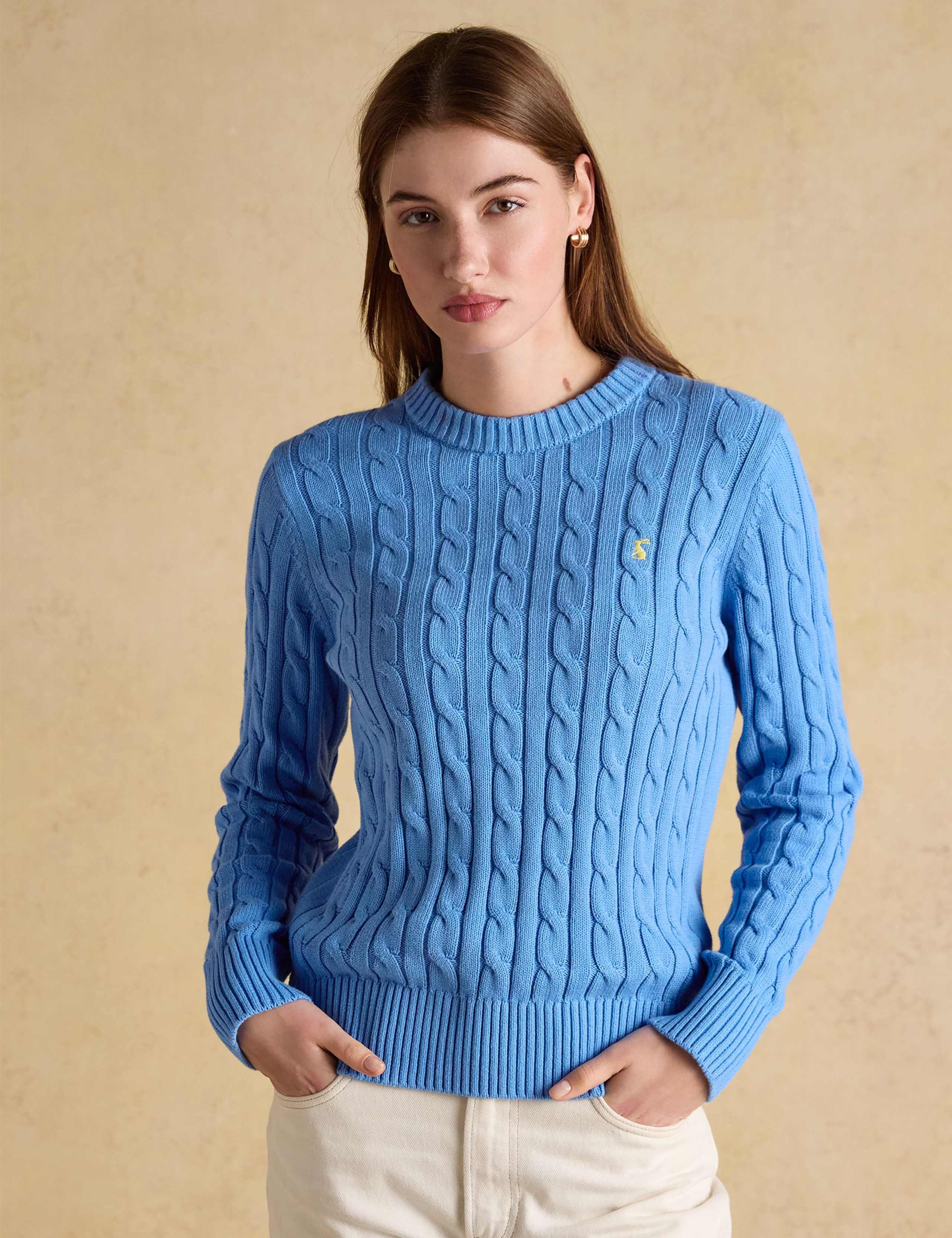 Pure Cotton Cable Knit Crew Neck Jumper