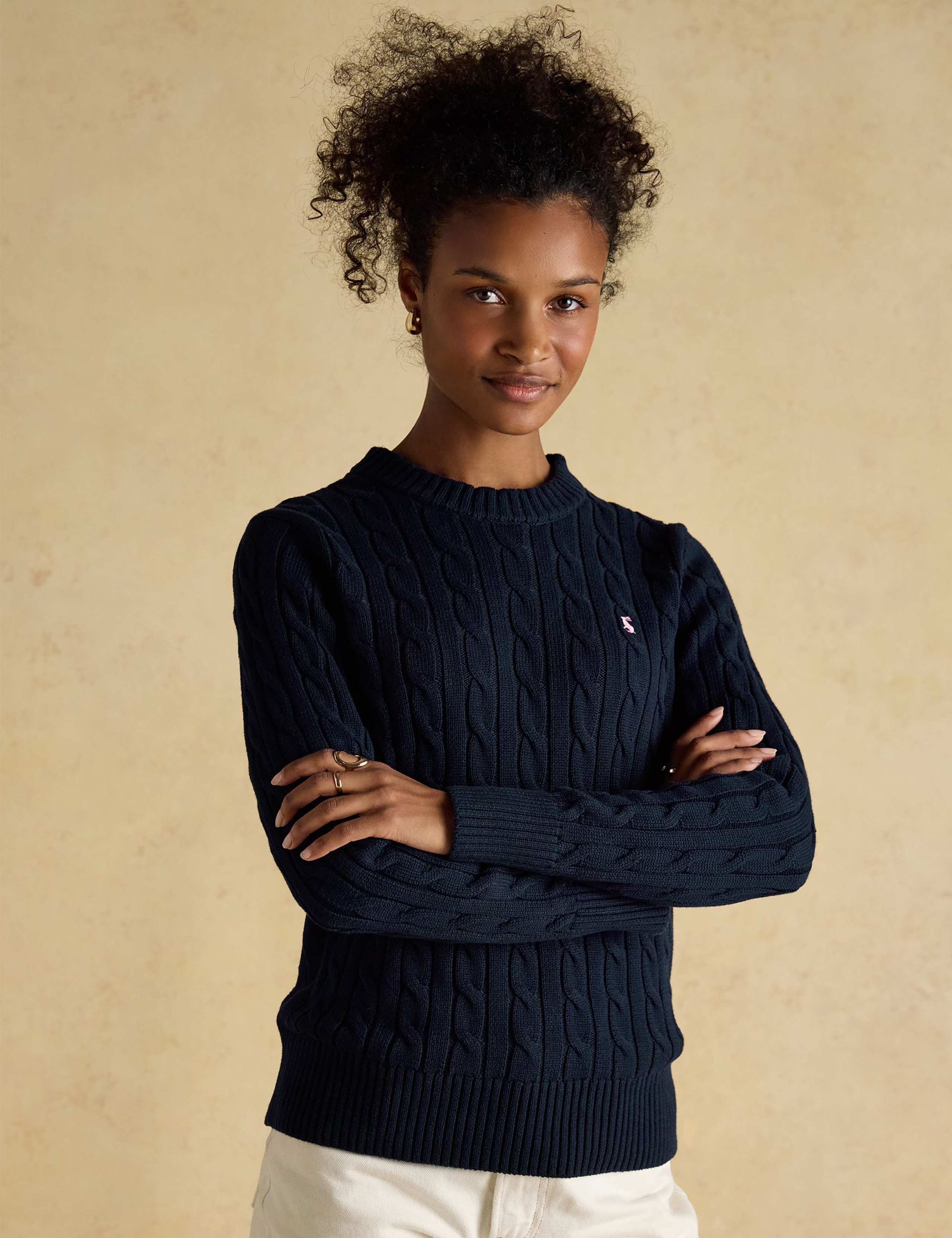 Pure Cotton Cable Knit Crew Neck Jumper