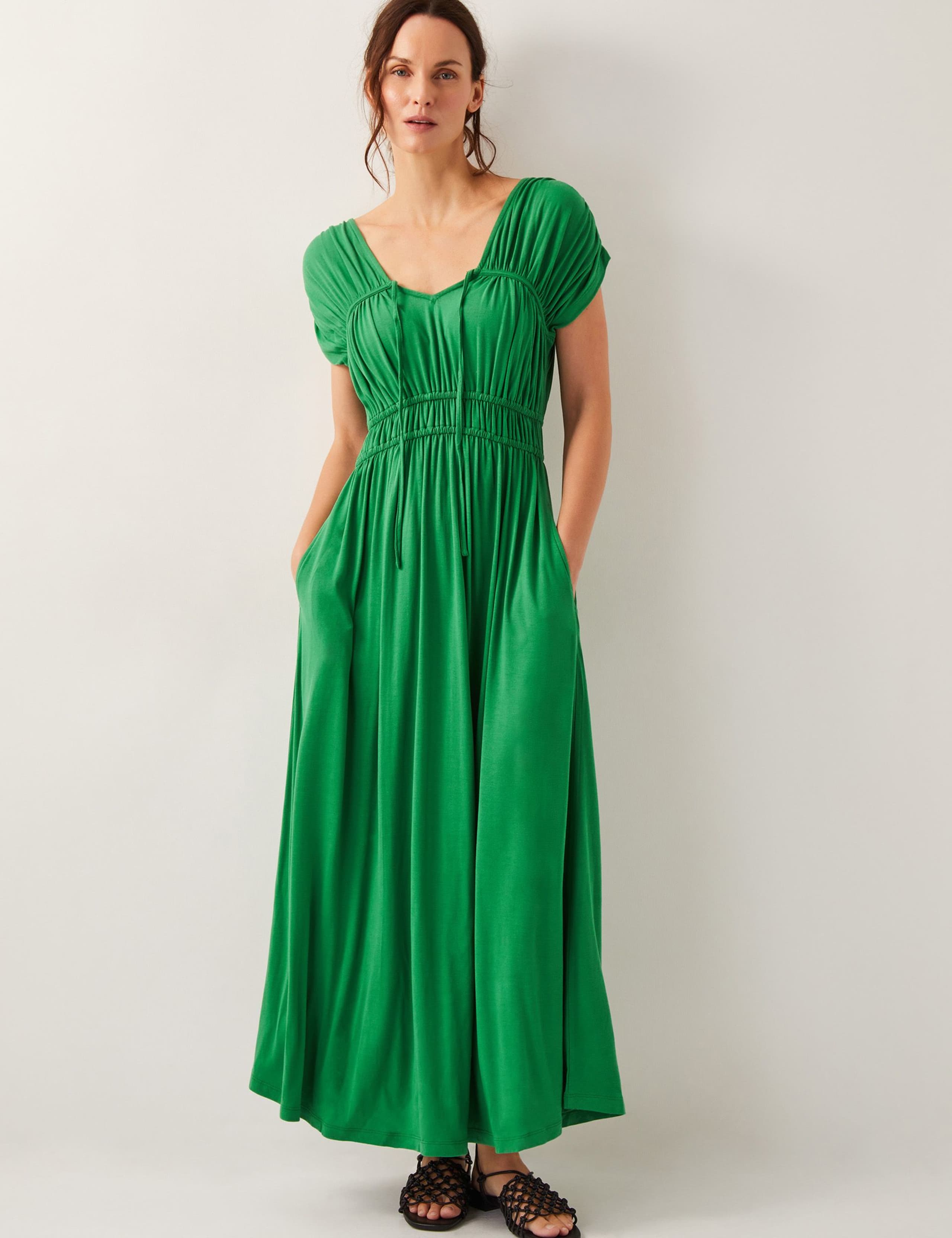 Jersey V-Neck Waisted Maxi Dress