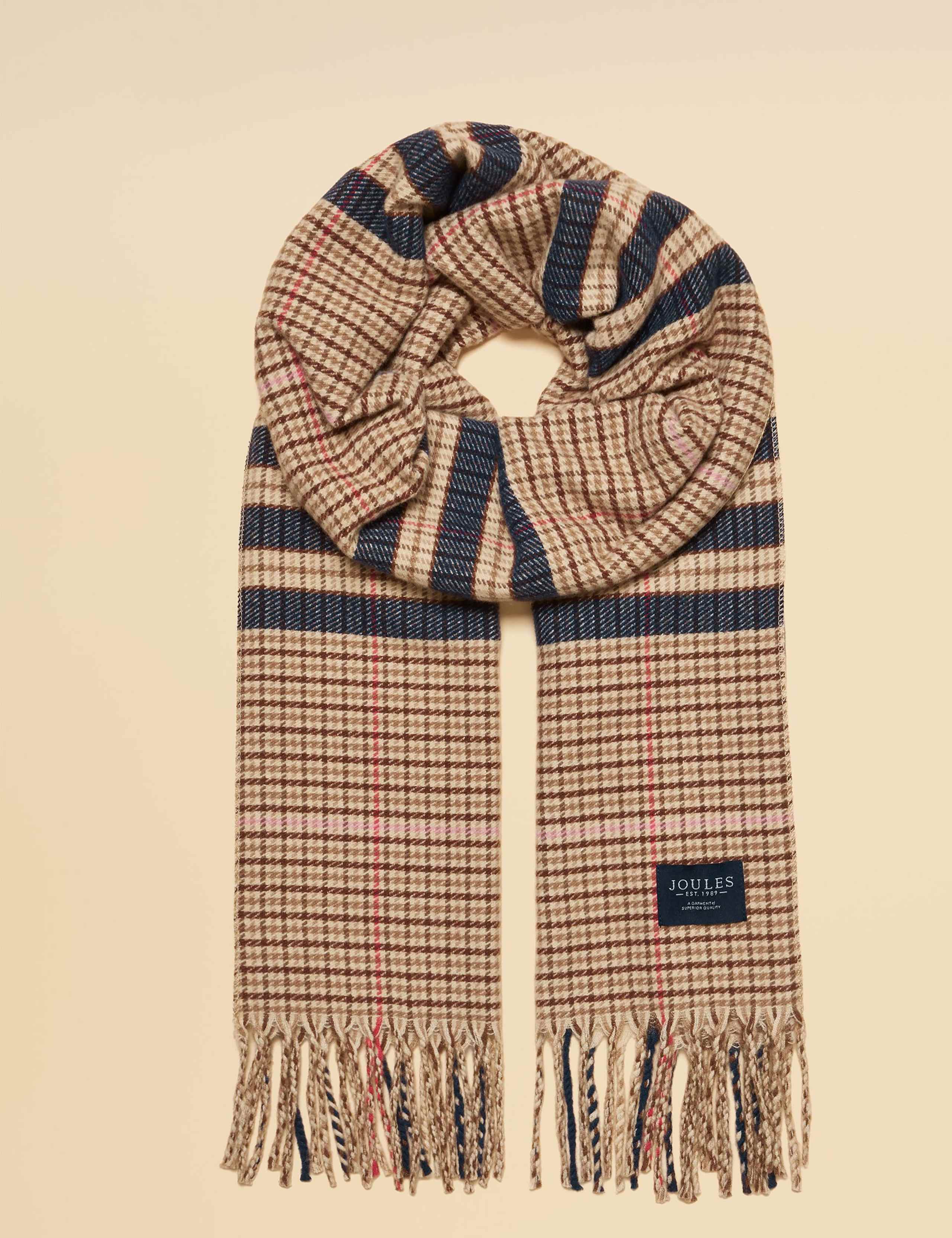 Checked Large Tassel Scarf