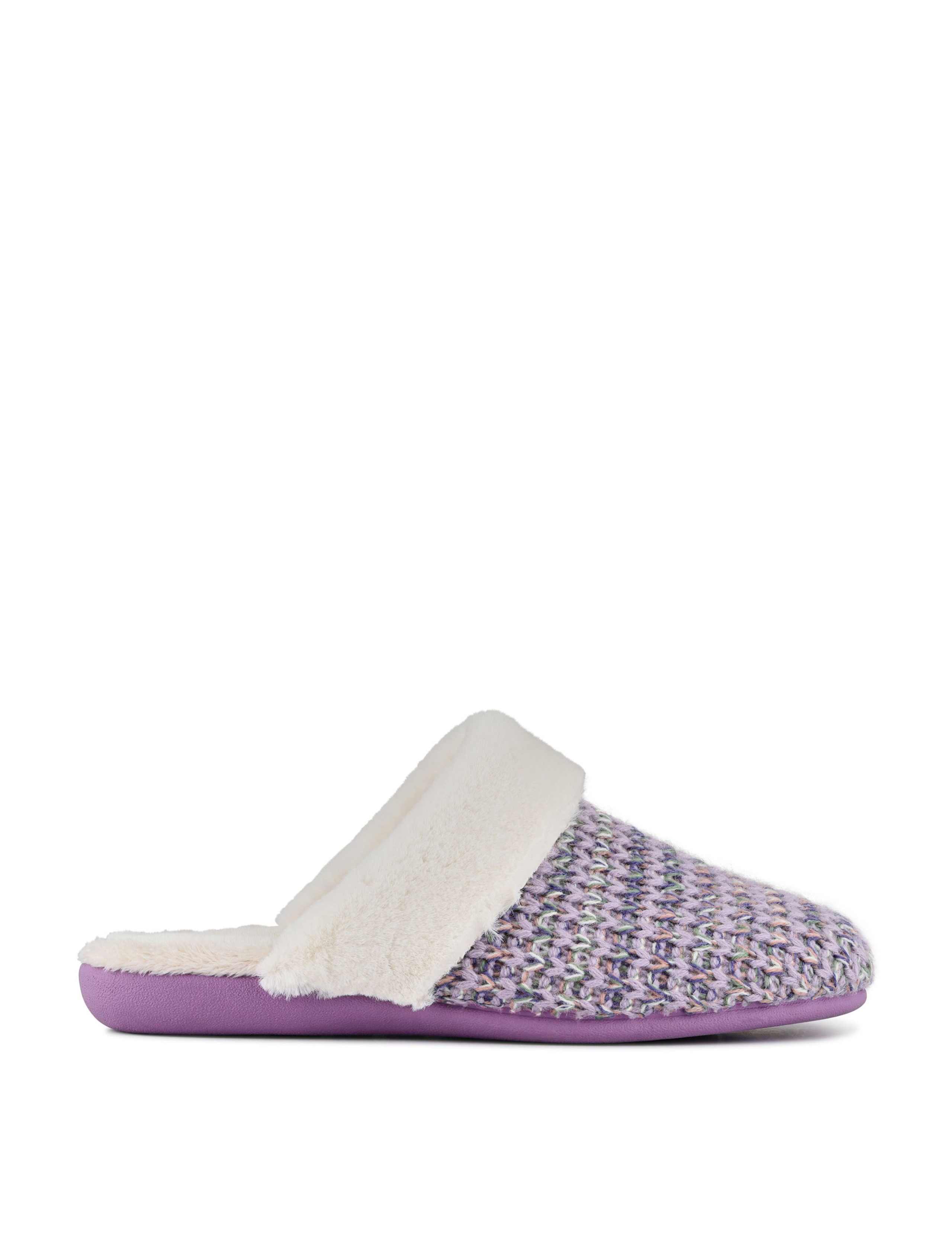 Knitted Faux Fur Cuff Mule Slippers