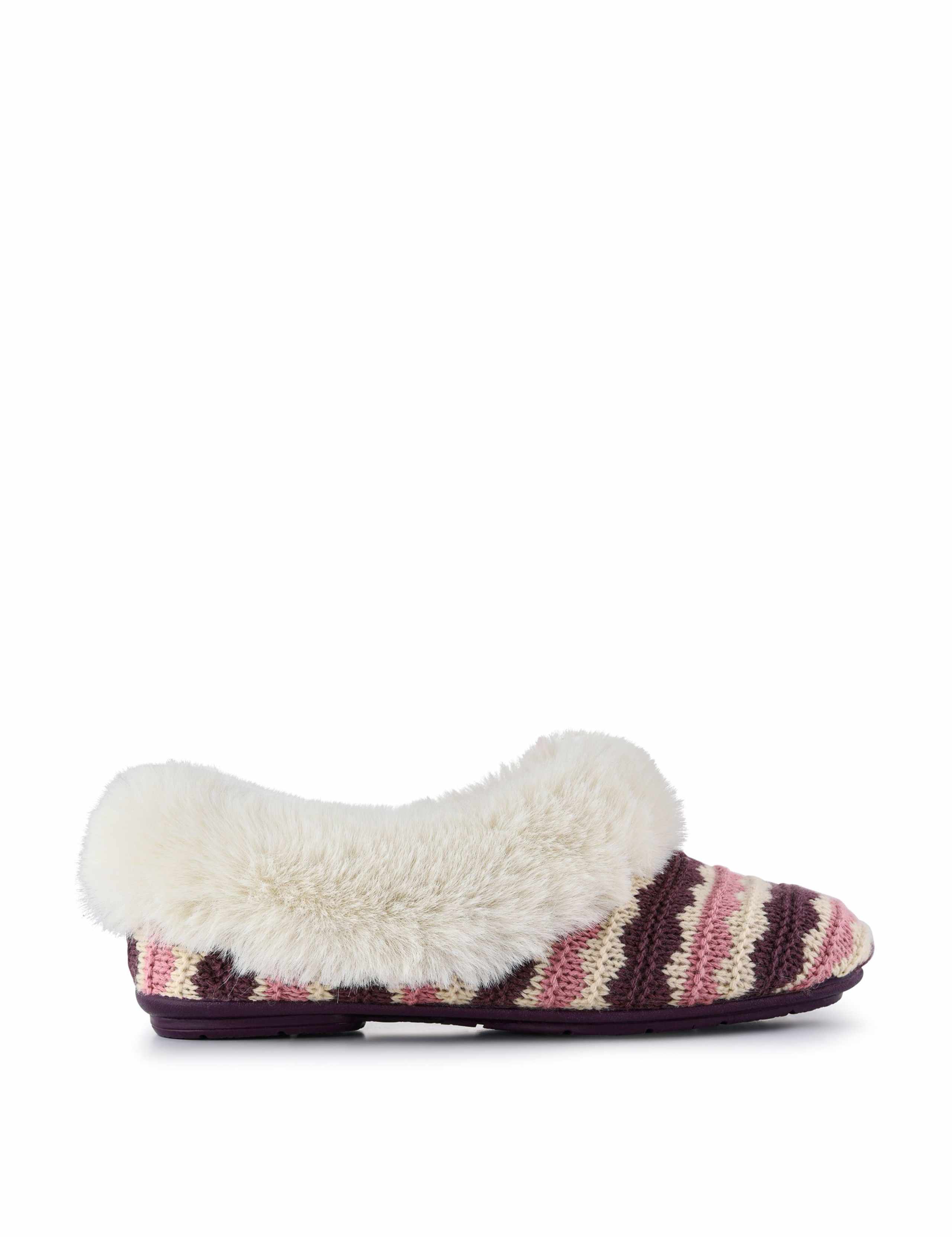 Knitted Faux Fur Cuff Mule Slippers