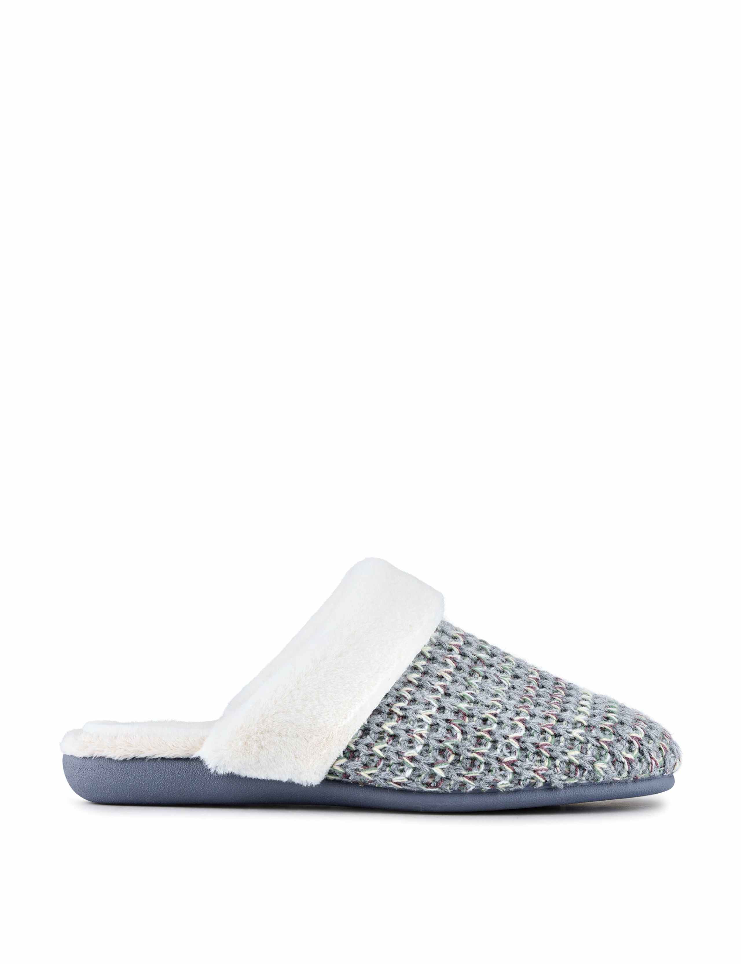 Knitted Faux Fur Cuff Mule Slippers