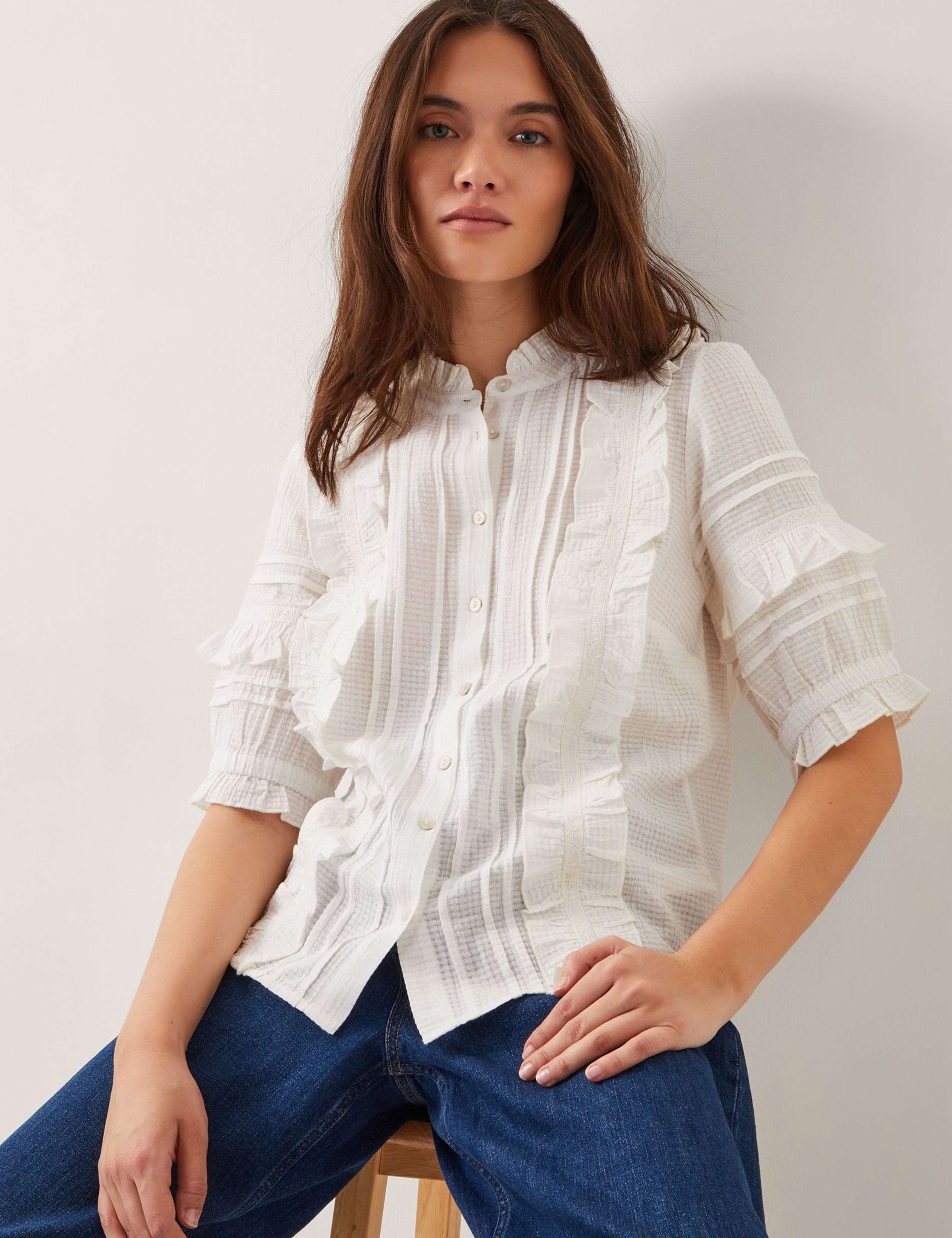 Pure Cotton Frill Detail Blouse