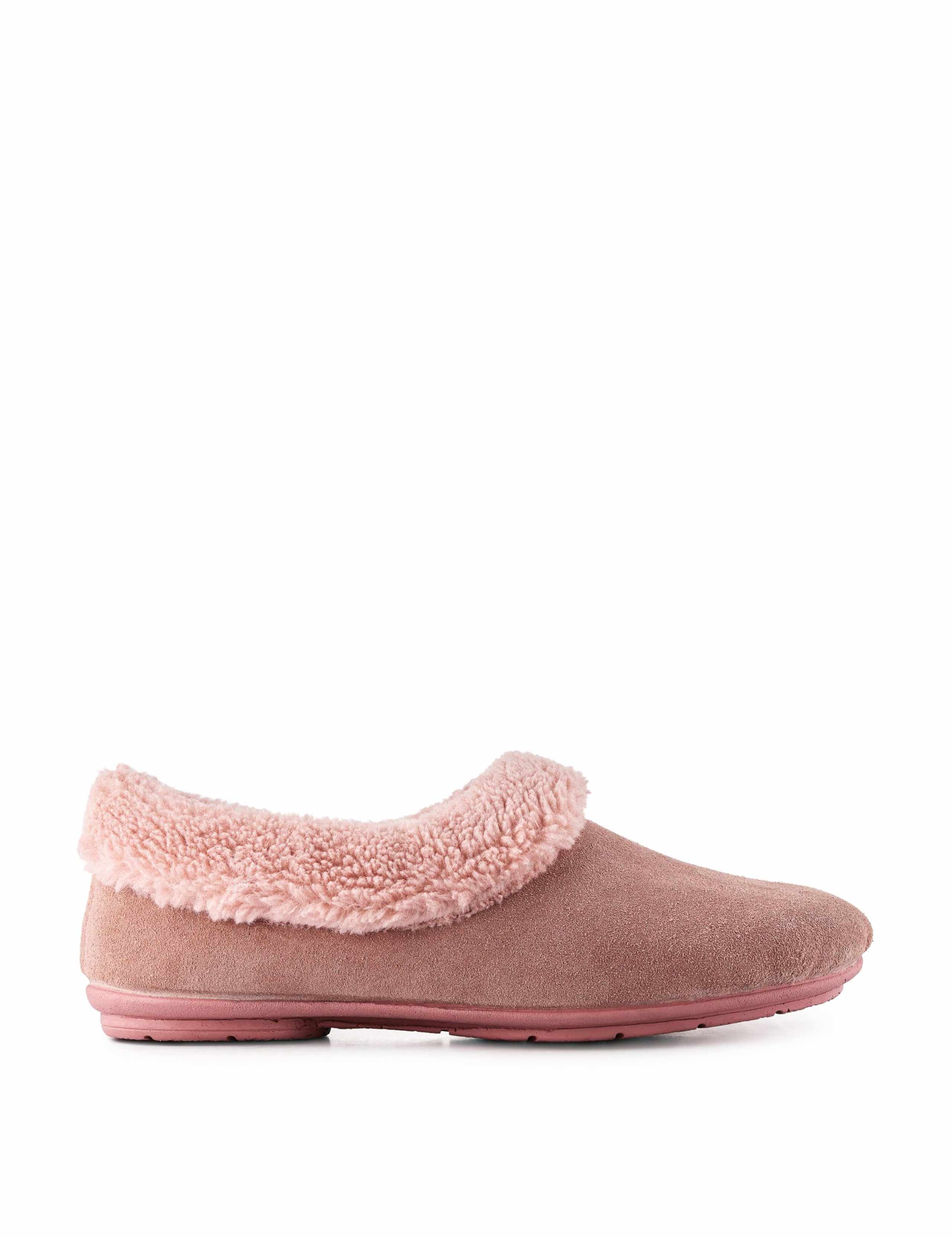 Suede Faux Fur Lined Slippers