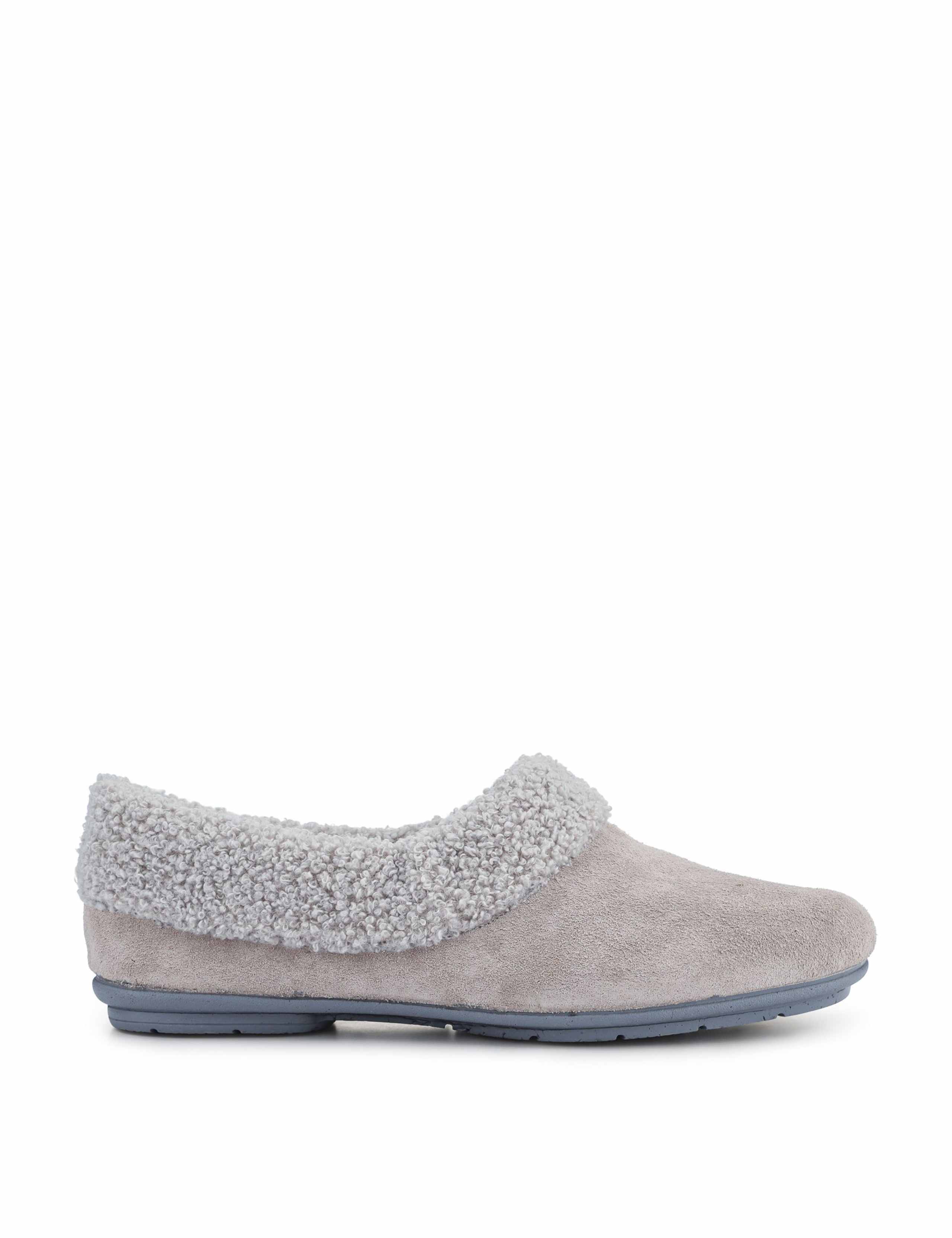 Suede Faux Fur Lined Slippers