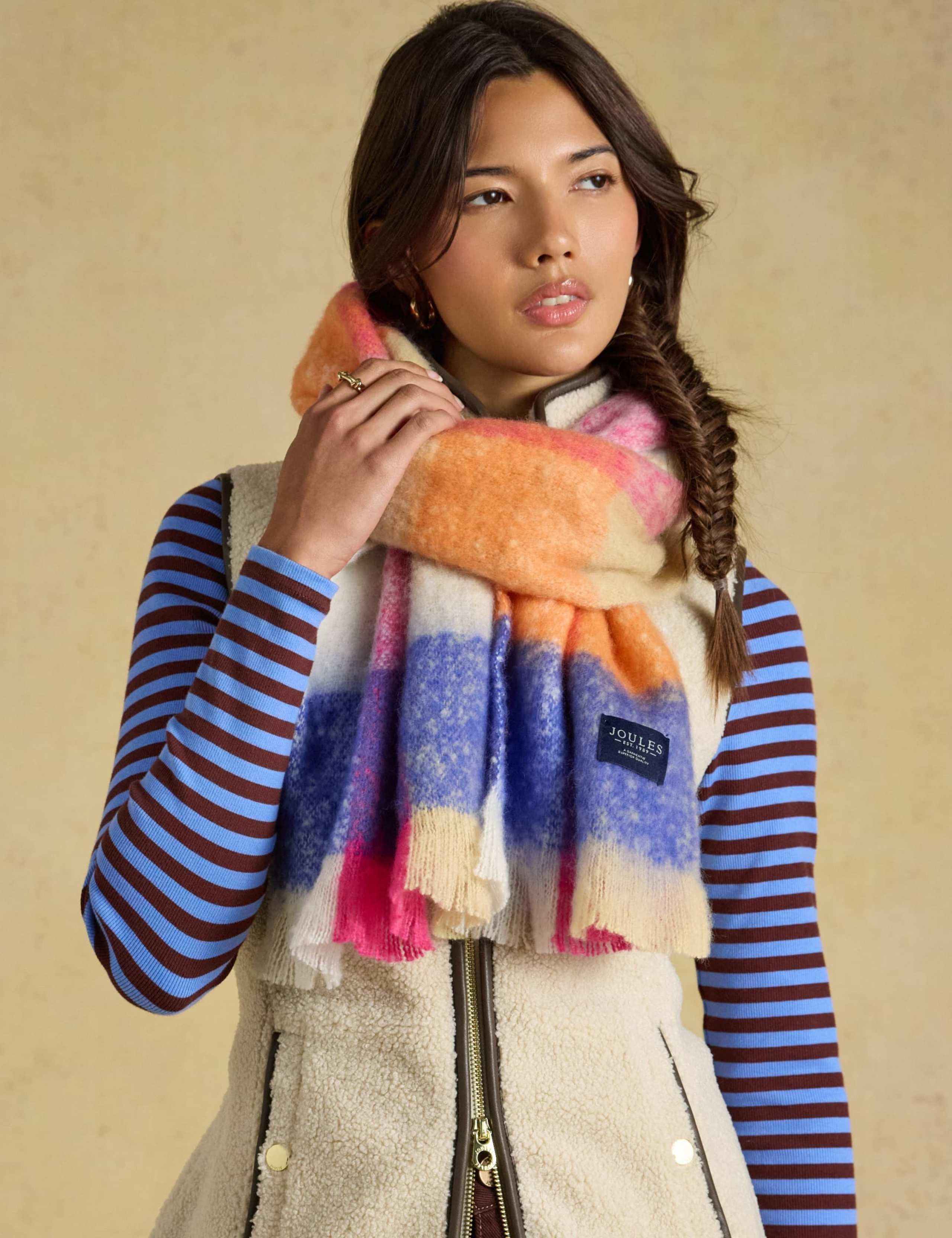 Brushed Gingham Tassel Scarf