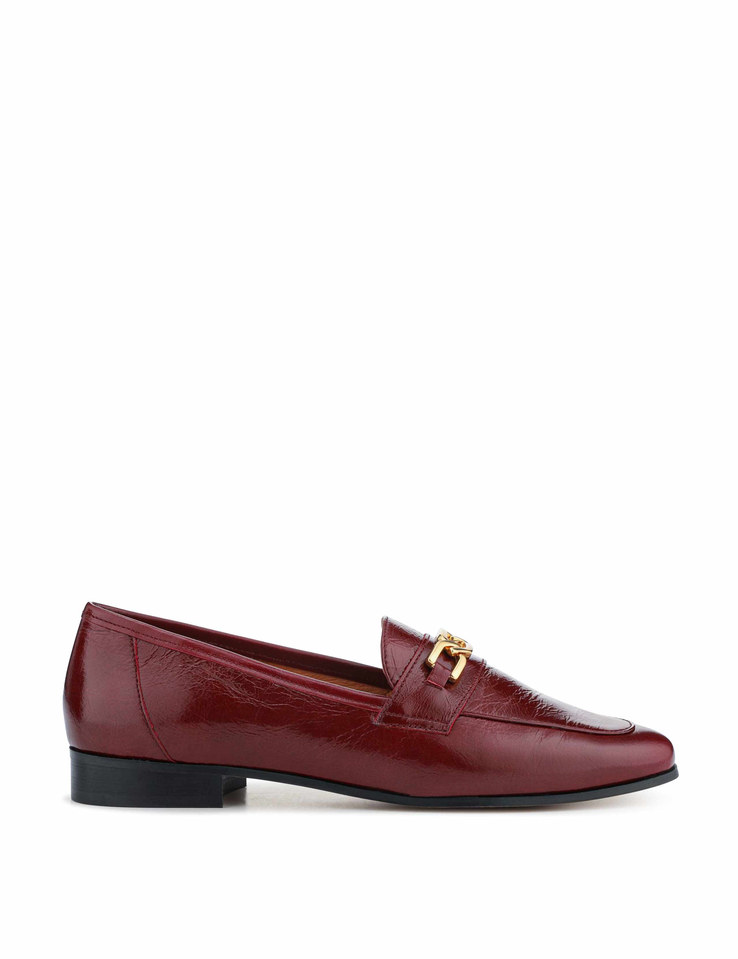 Leather Bar Trim Block Heel Loafers