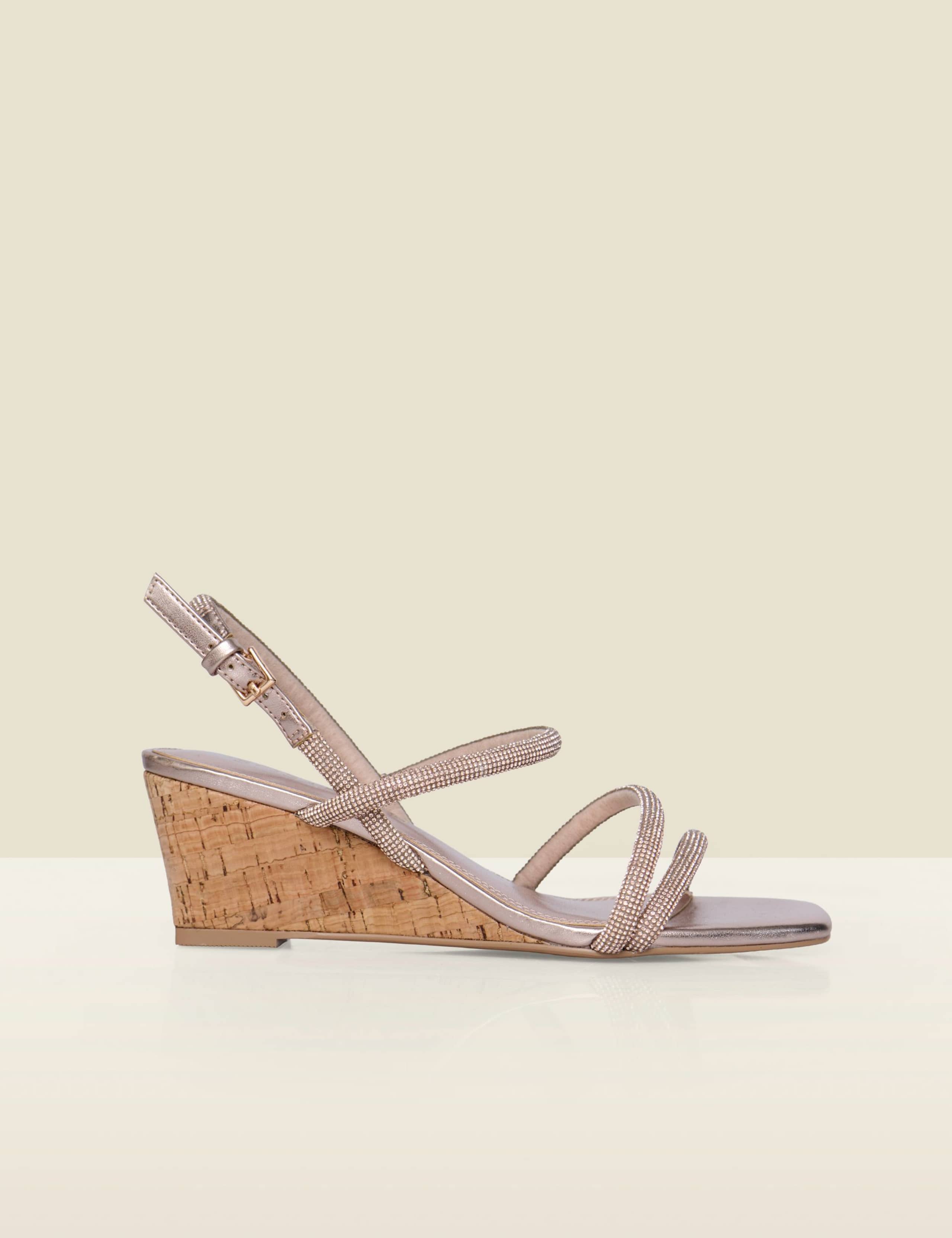Metallic Ankle Strap Wedge Espadrilles