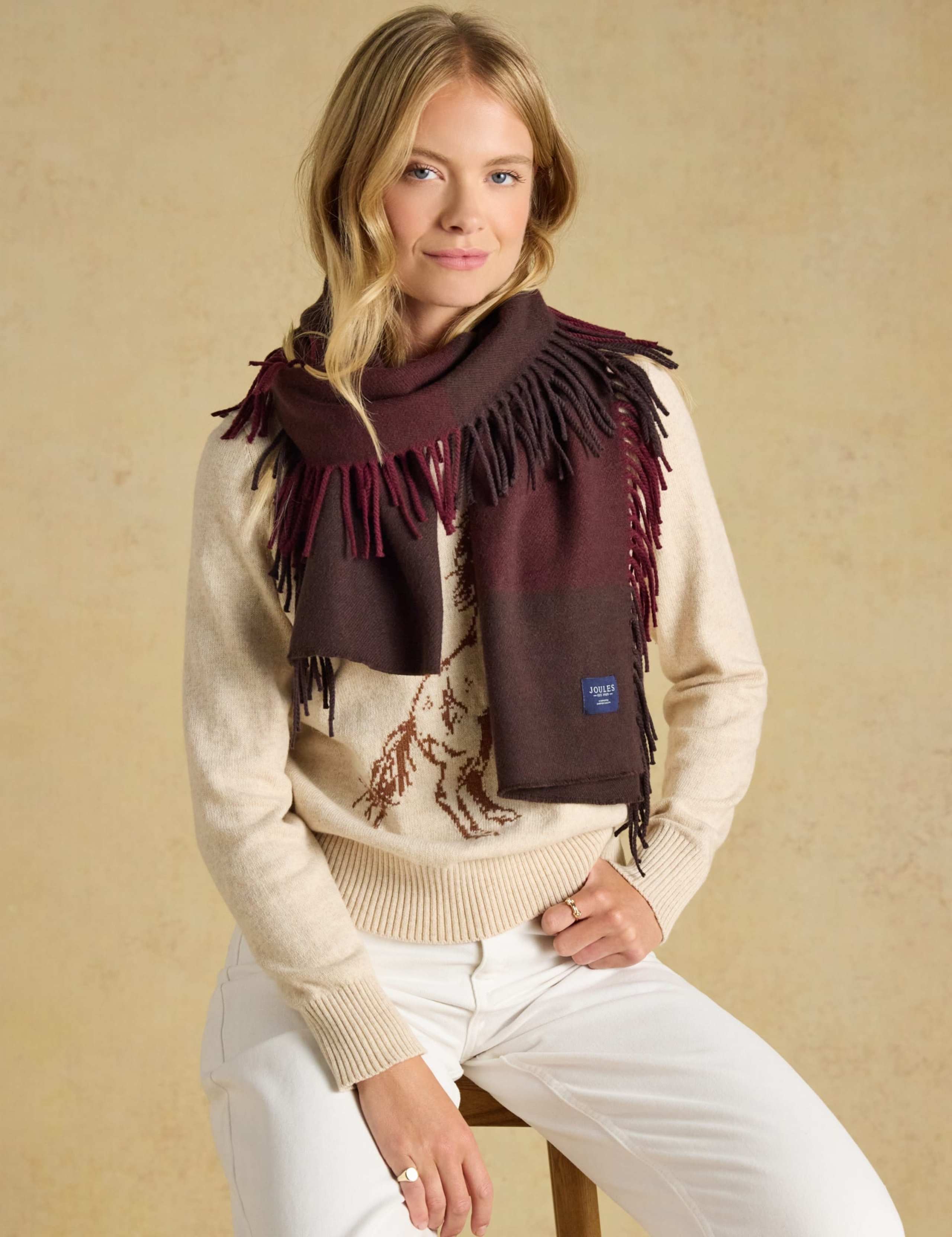 Knitted Checked Oversized Tassel Scarf