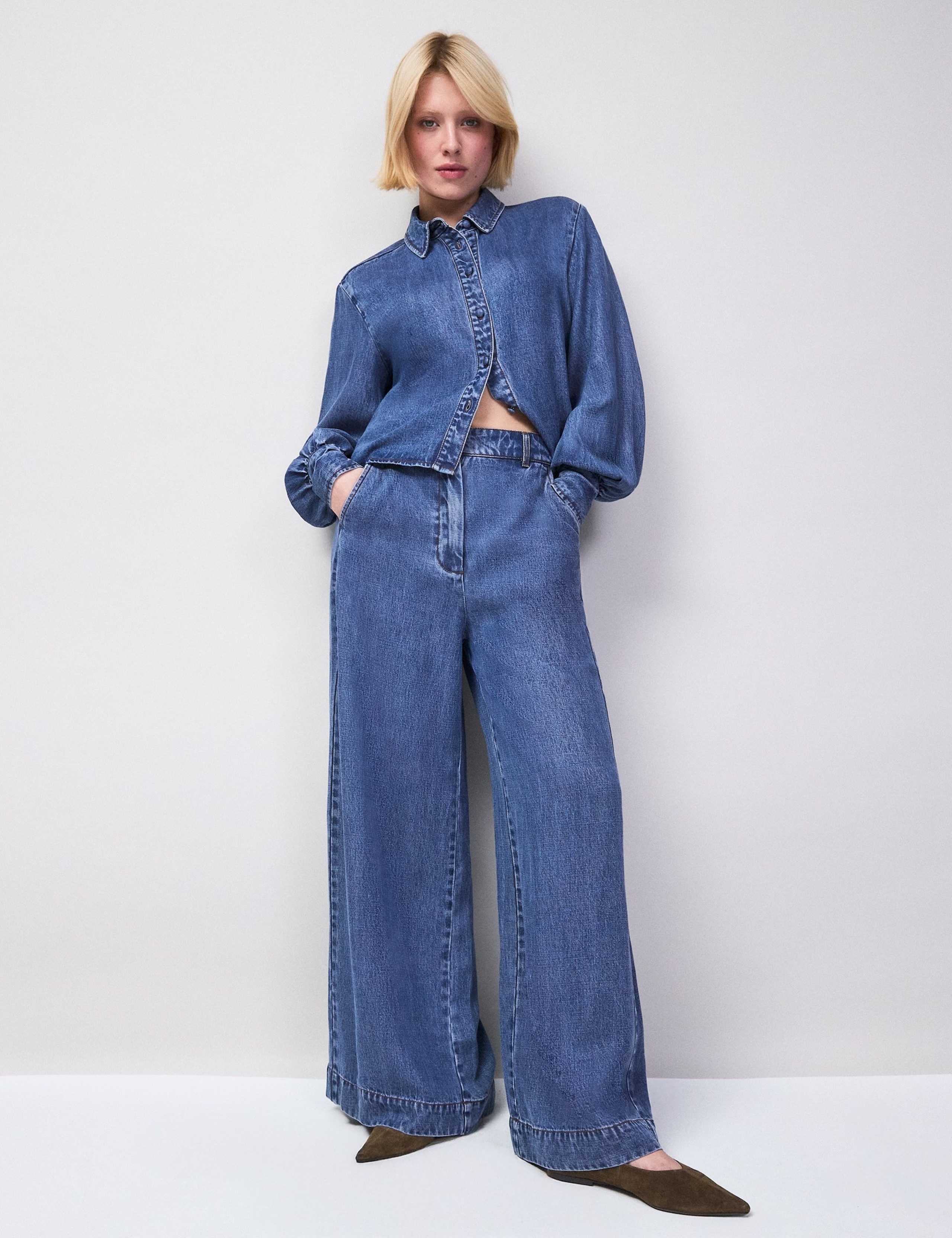 Purre Lyocell Mid Rise Wide Leg Jeans