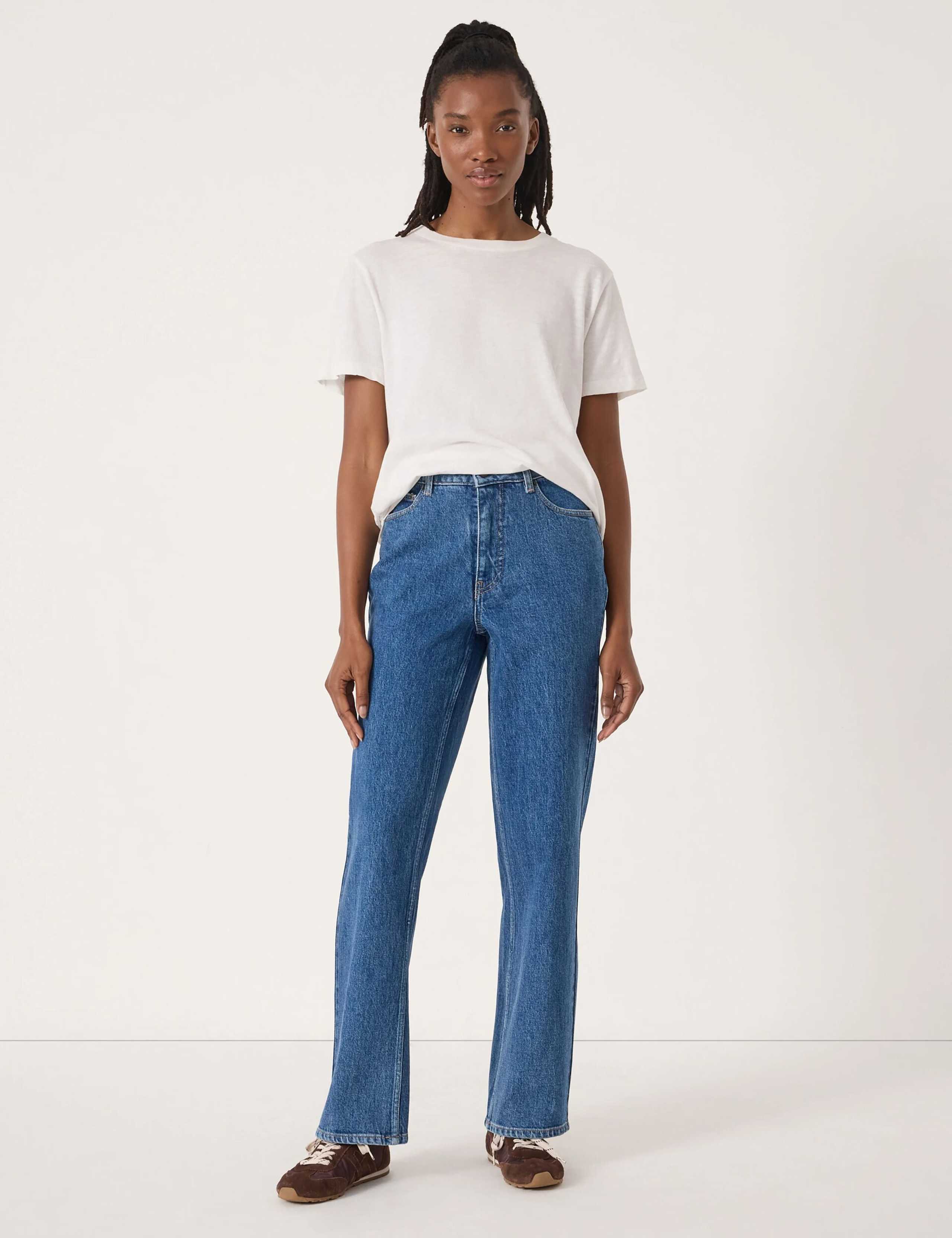 Mid Rise Straight Leg Jeans