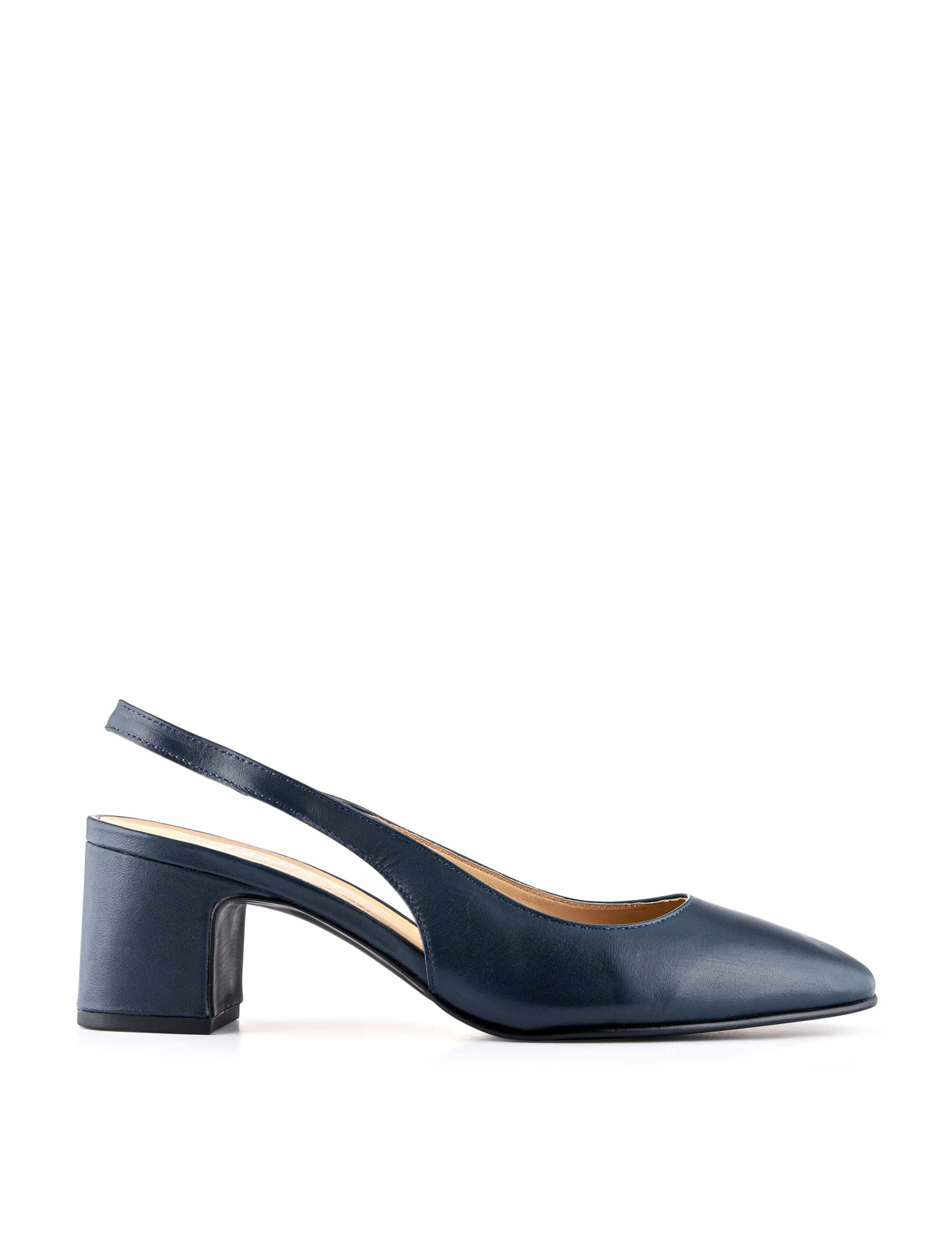 Leather Block Heel Slingback Shoes