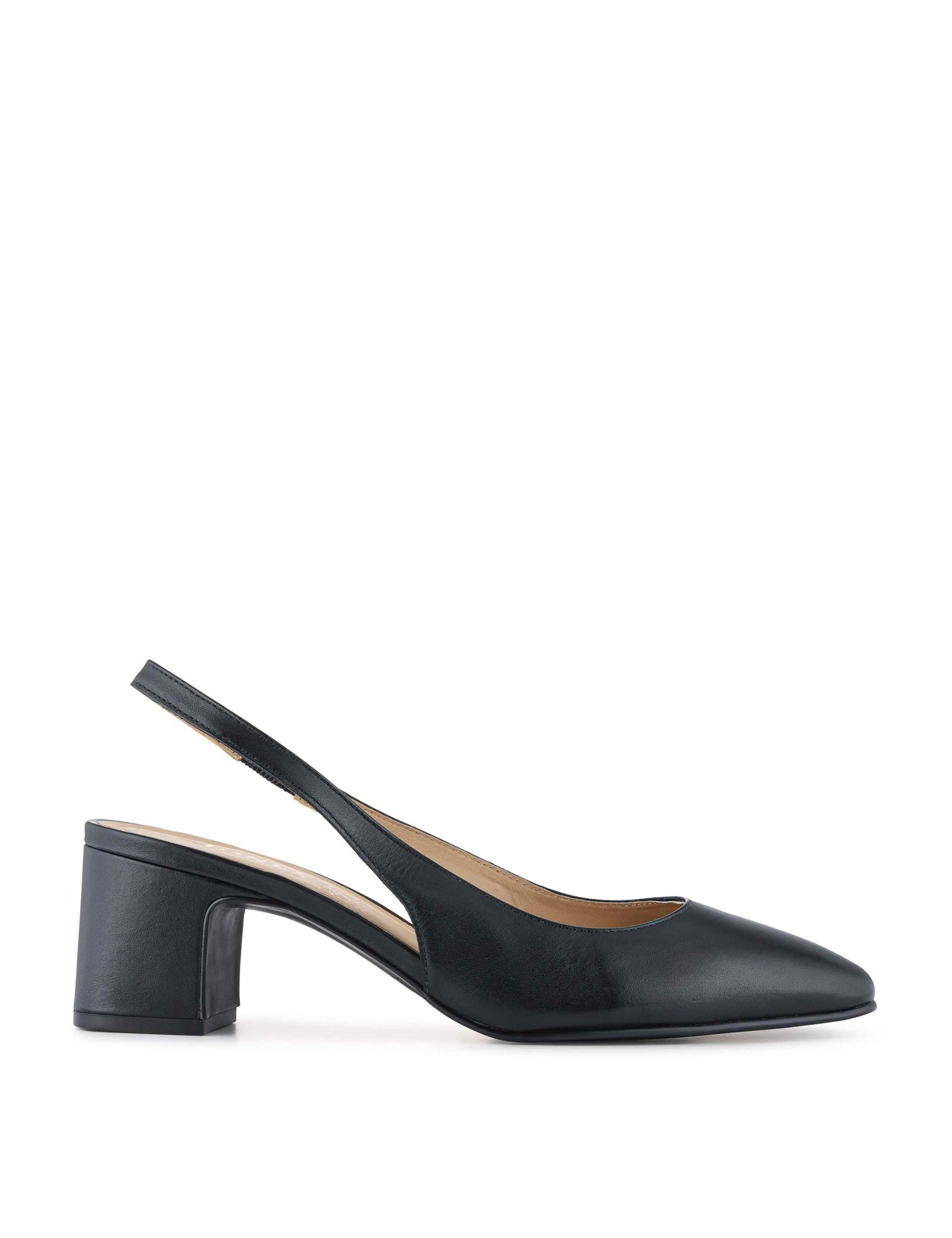 Leather Block Heel Slingback Shoes