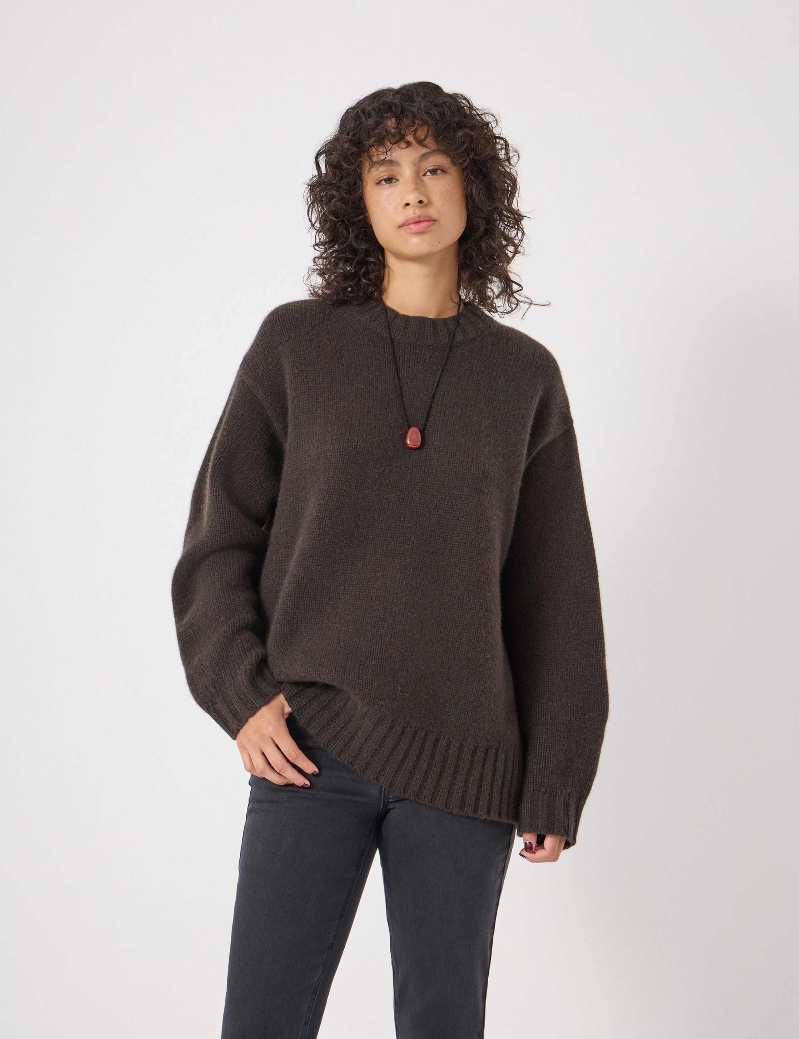 Pure Cashmere Textured Crew Neck Jumper