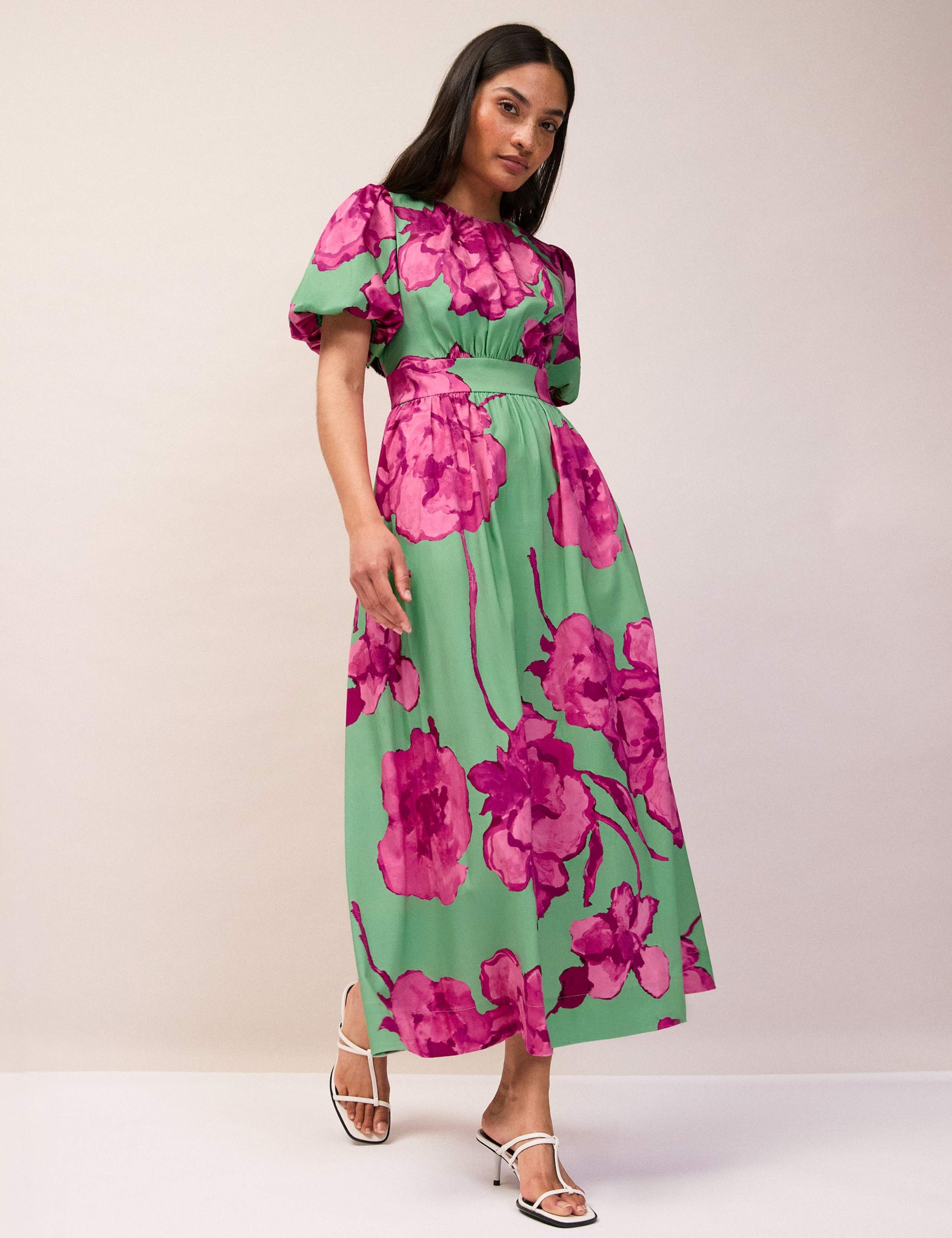 Cotton Rich Floral Puff Sleeve Midaxi Dress