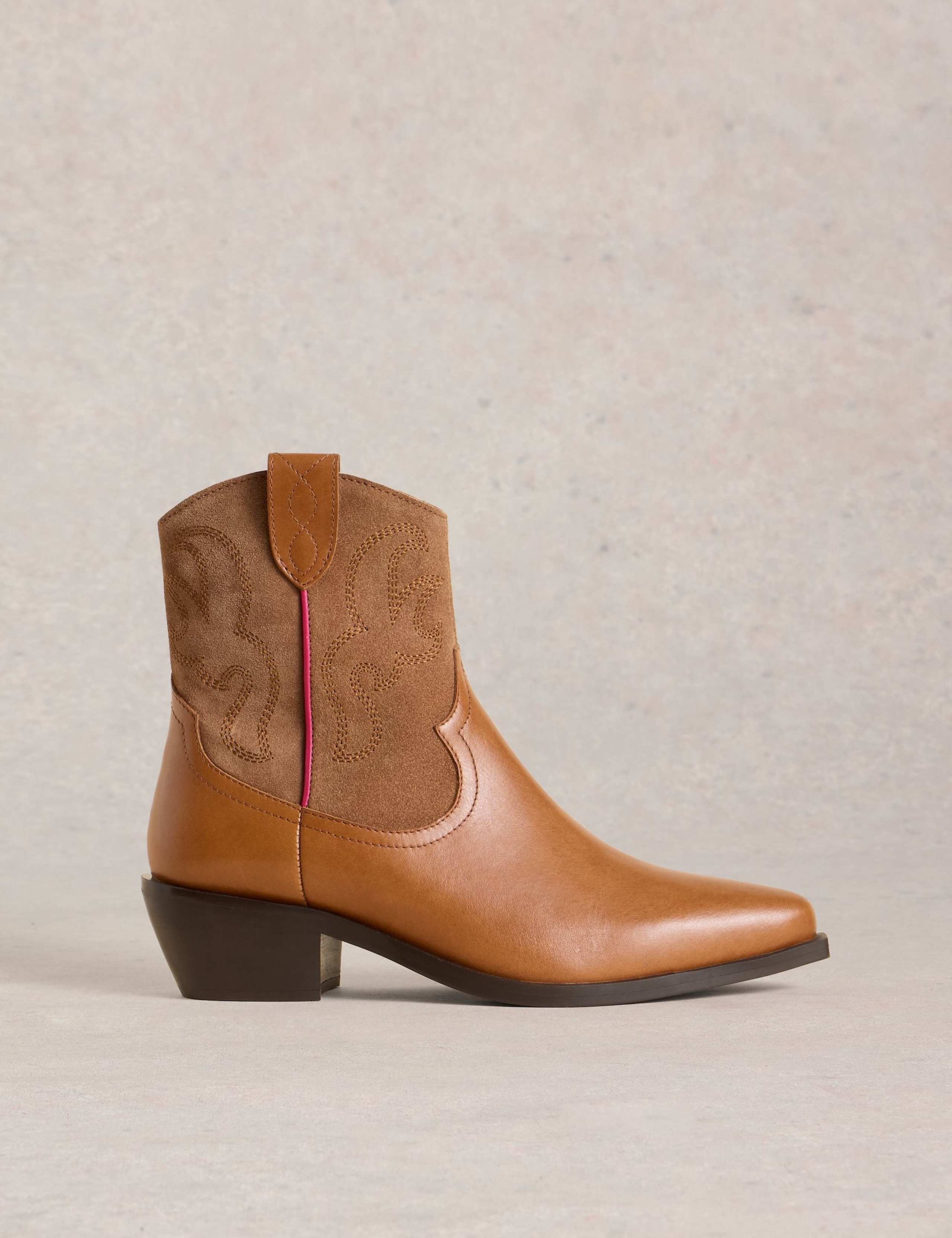 Leather Mid Heel Western Boots