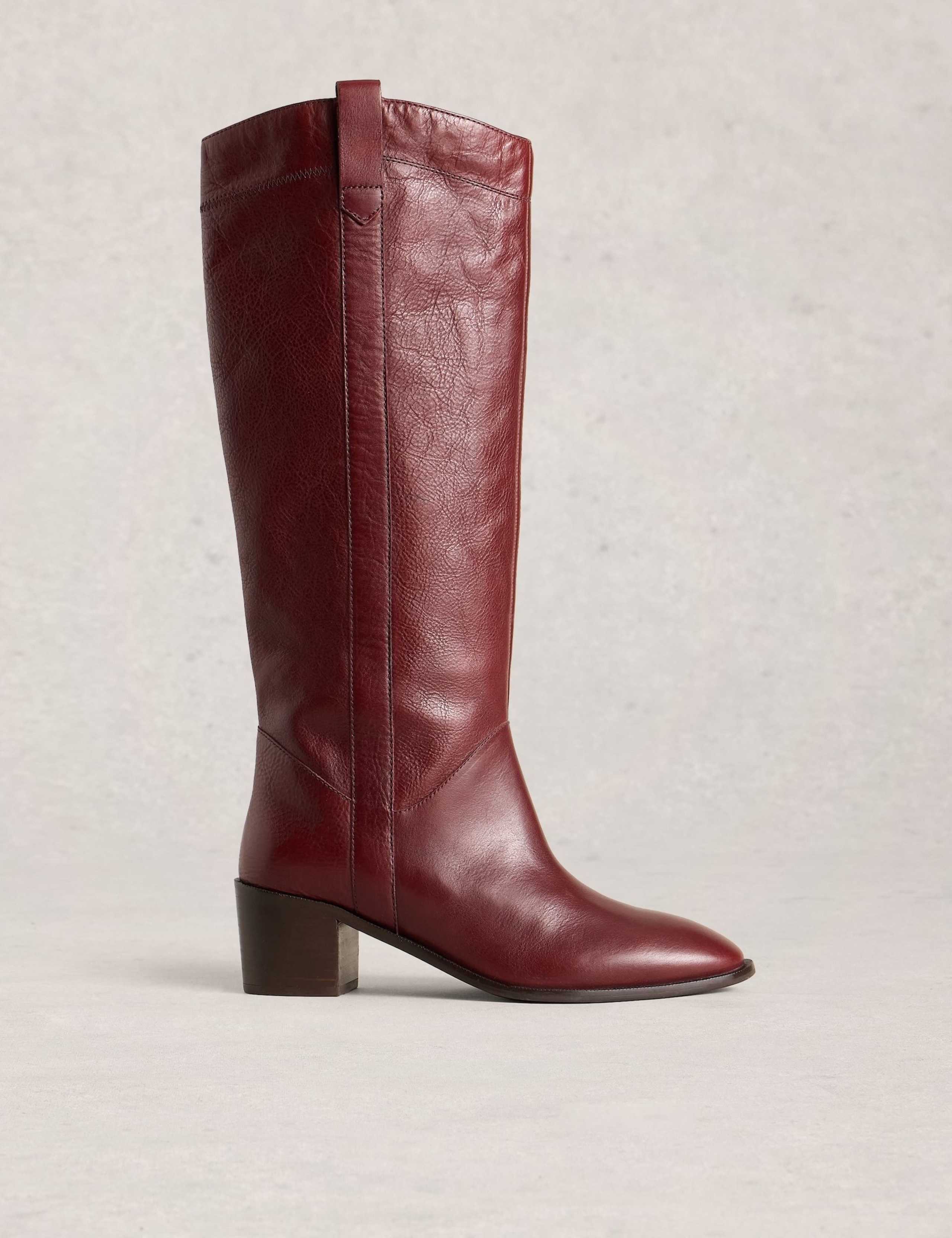 Leather Block Heel Knee High Boot