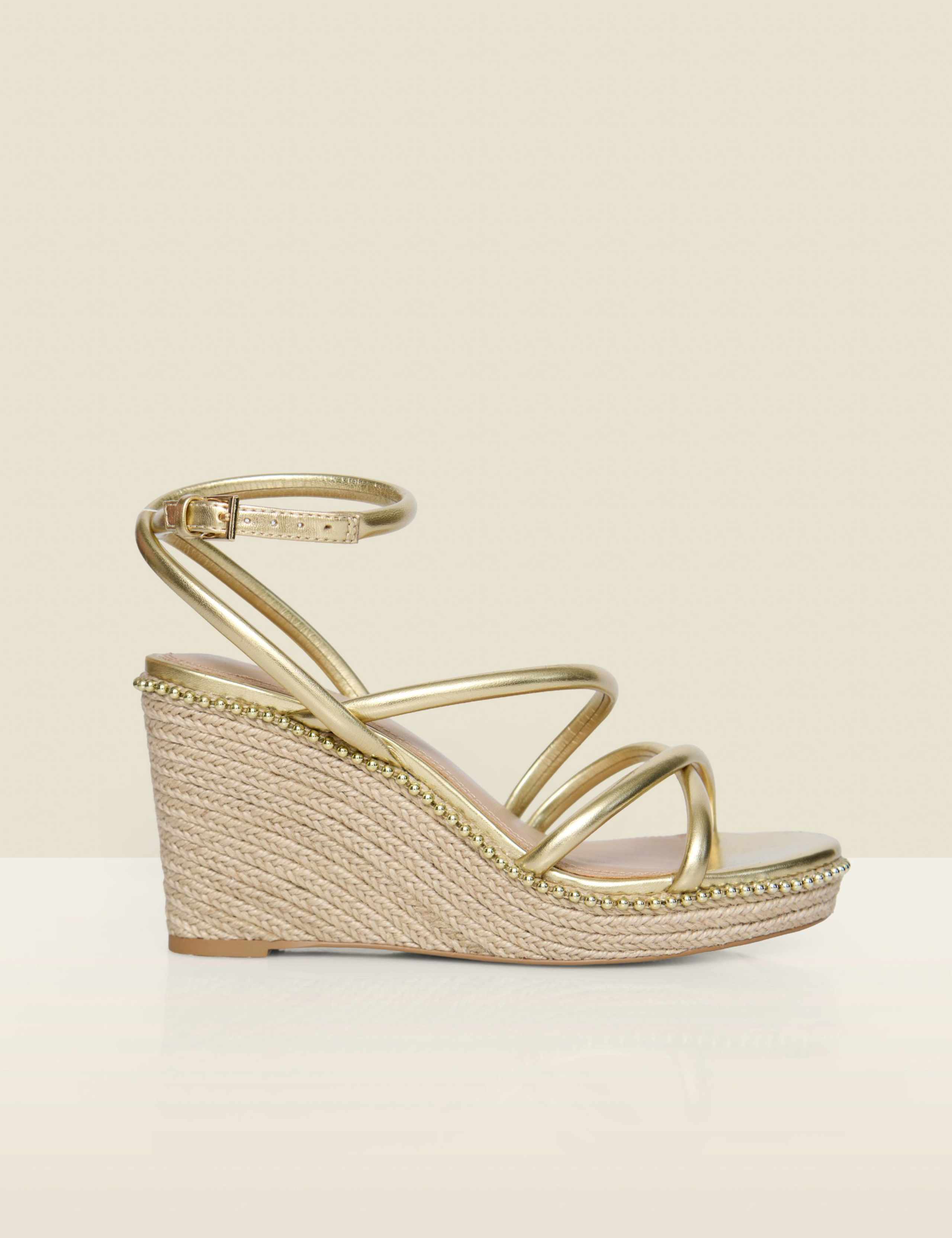 Metallic Studded Strappy Wedge Espadrilles