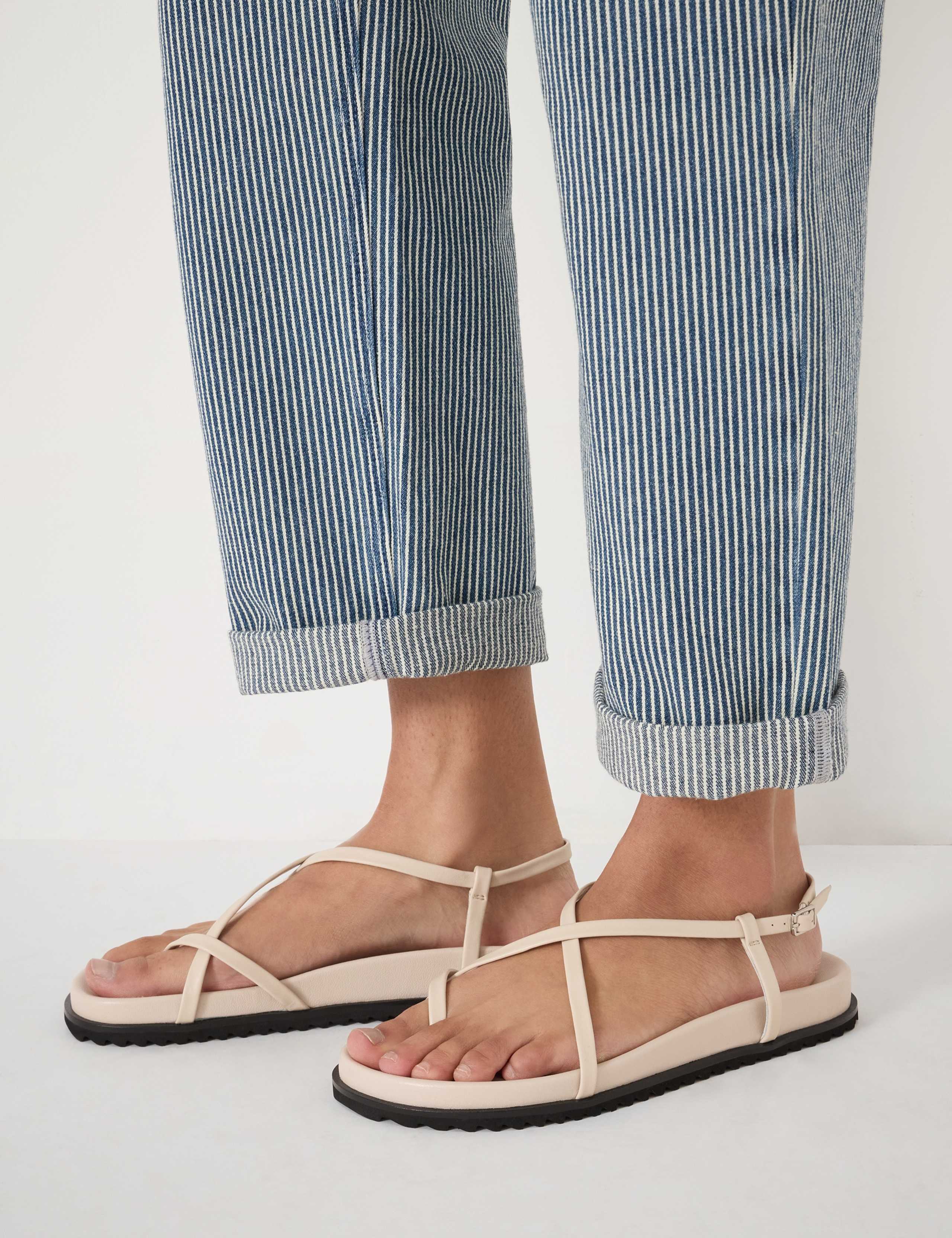 Leather Strappy Footbed Flat Sandals