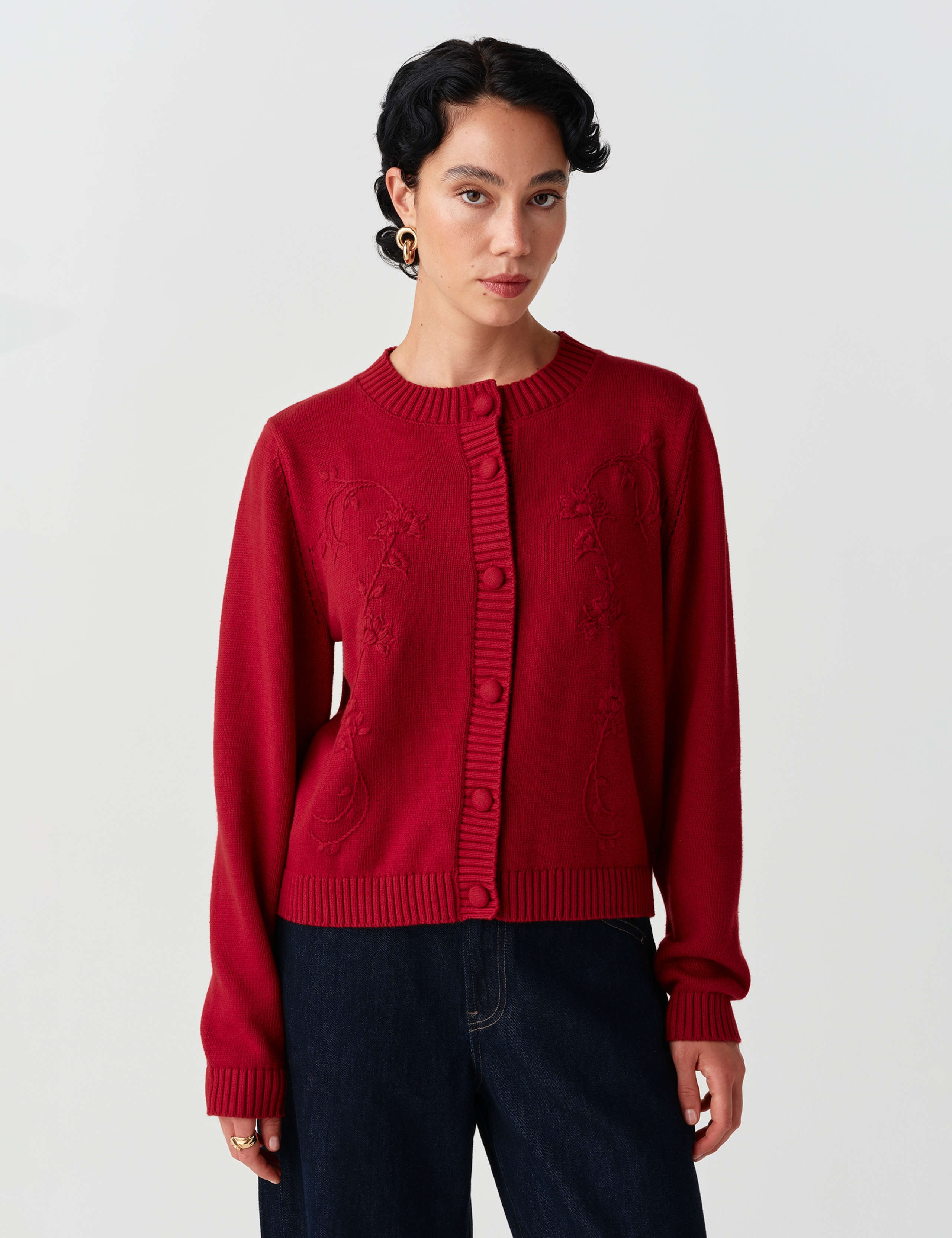 Pure Cotton Embroidered Button Front Cardigan