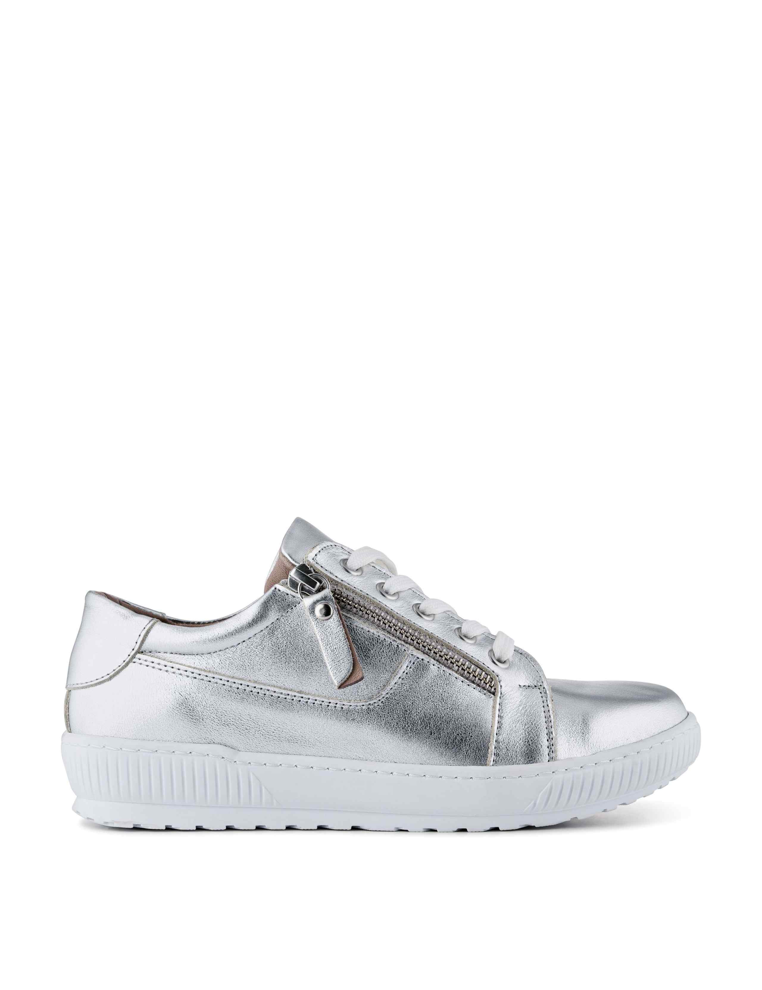 Wide Fit Leather Metallic Side Zip Trainers