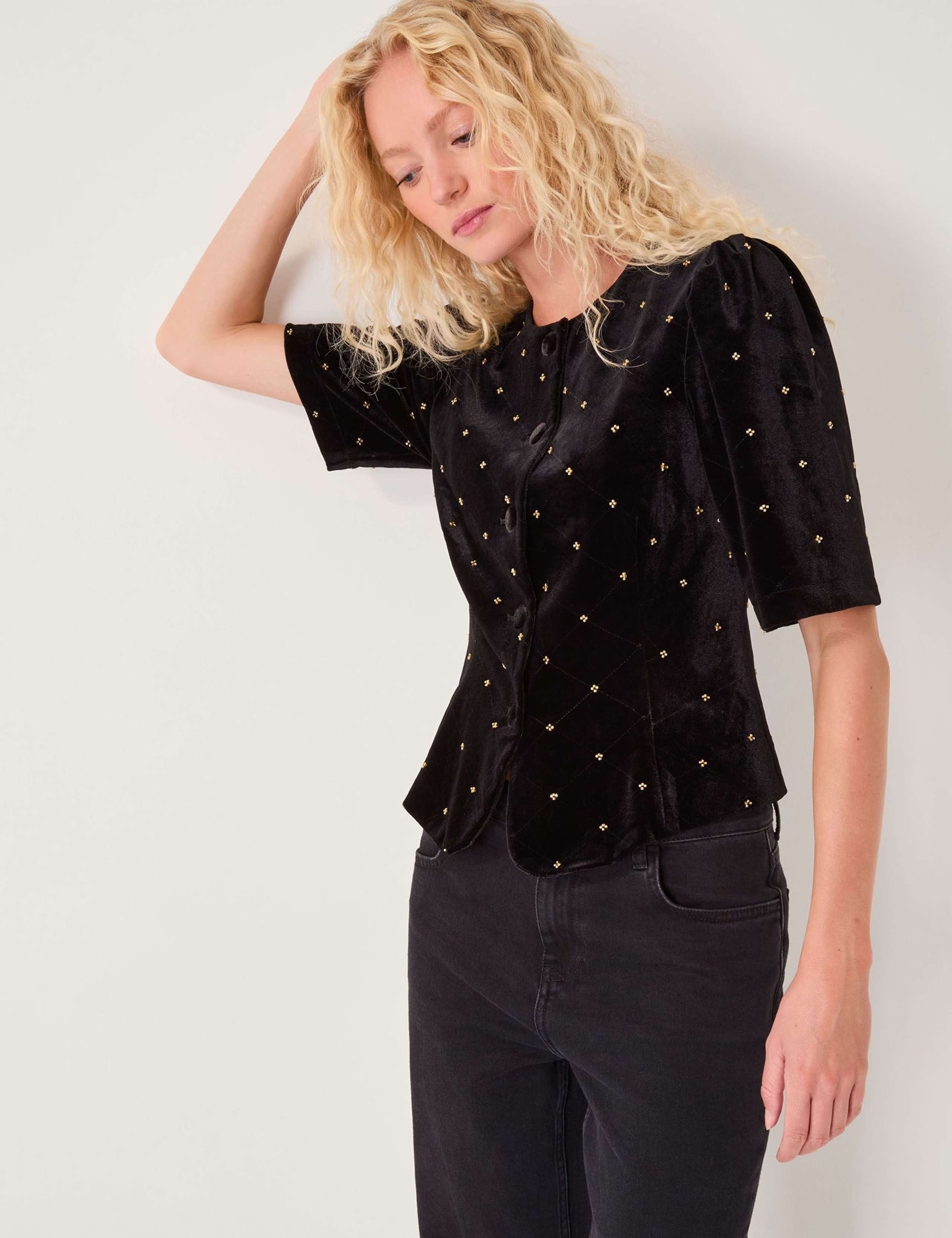 Velvet Embellished Blouse