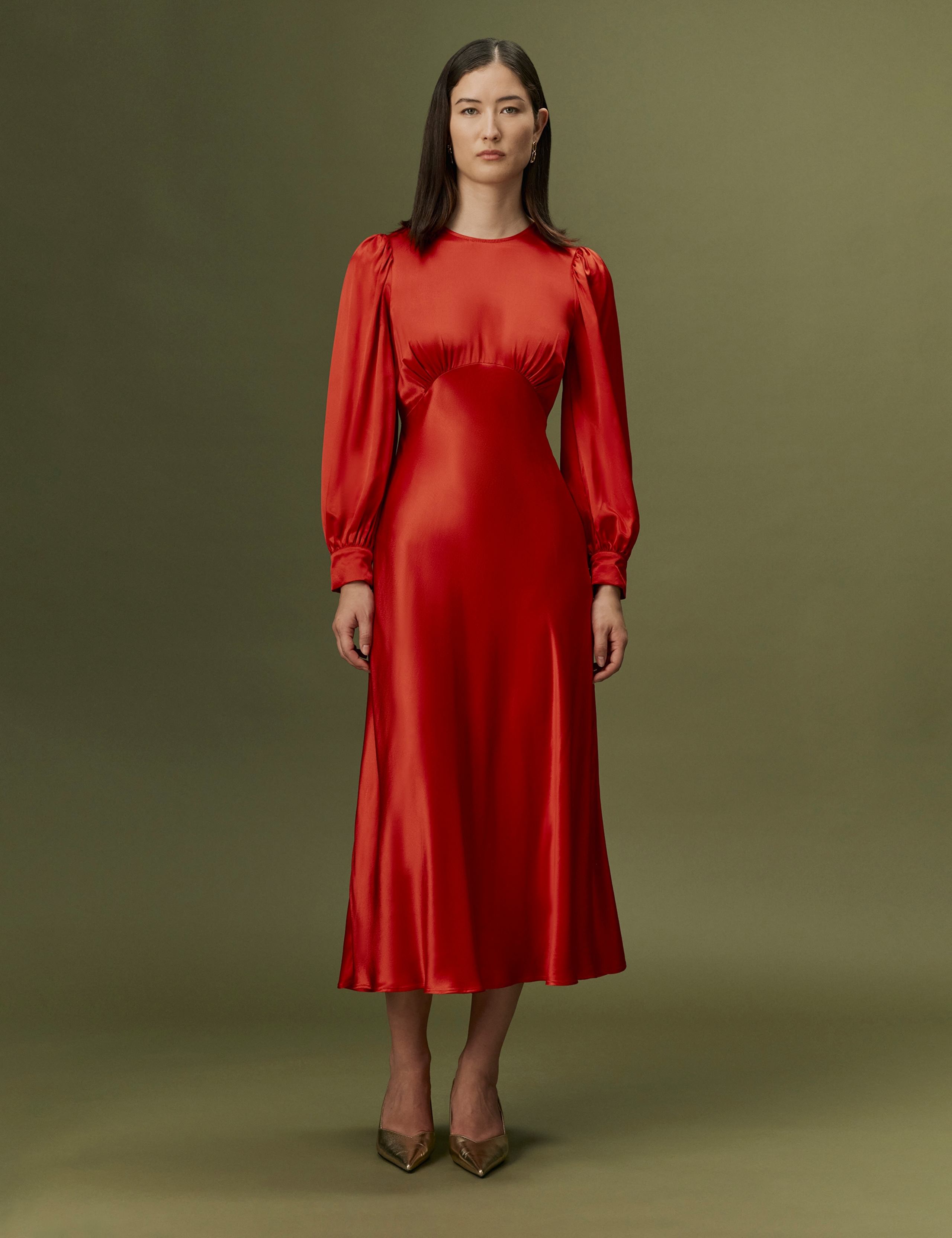 Satin Button Detail Midi Dress