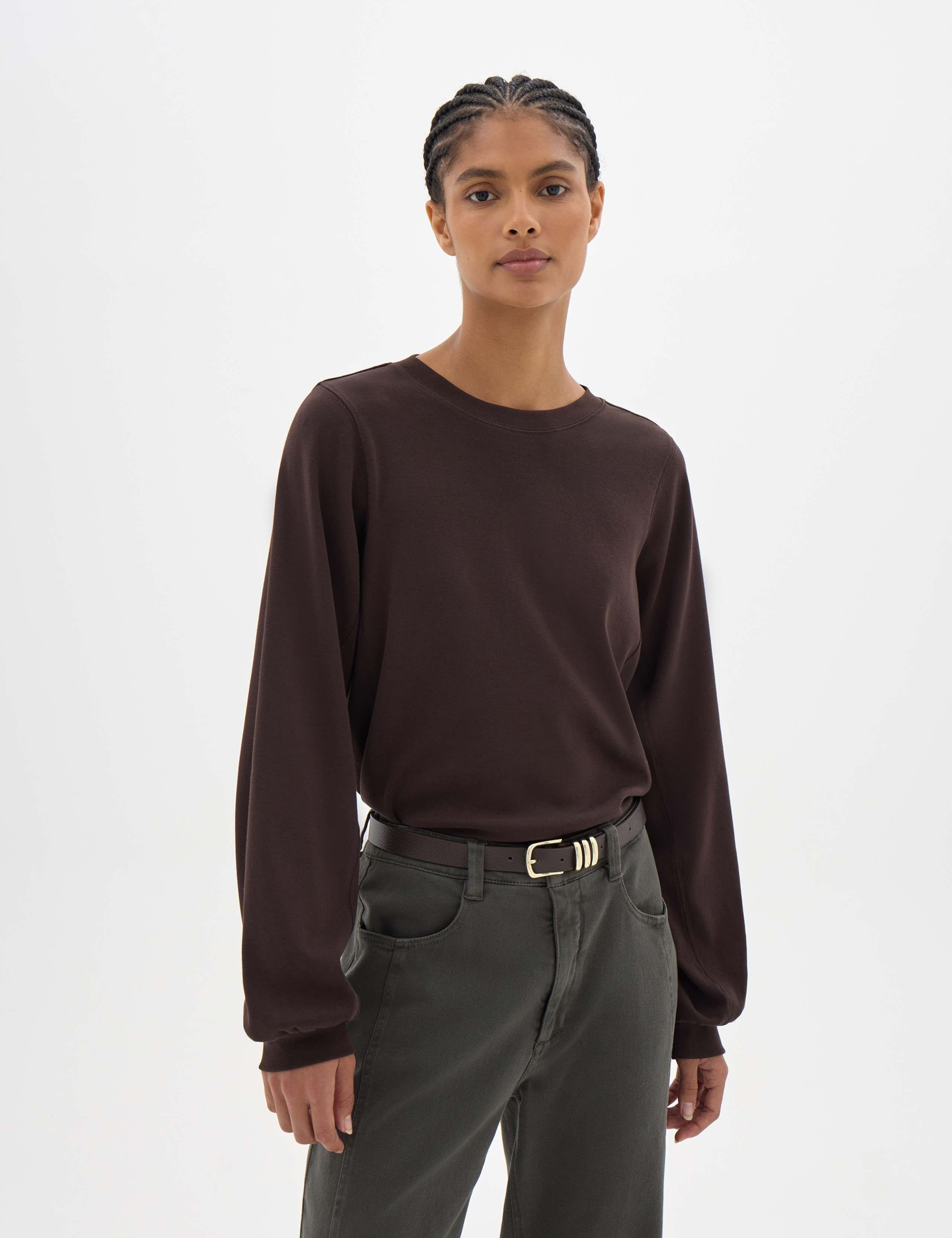 Pure Cotton Crew Neck Puff Sleeve Top