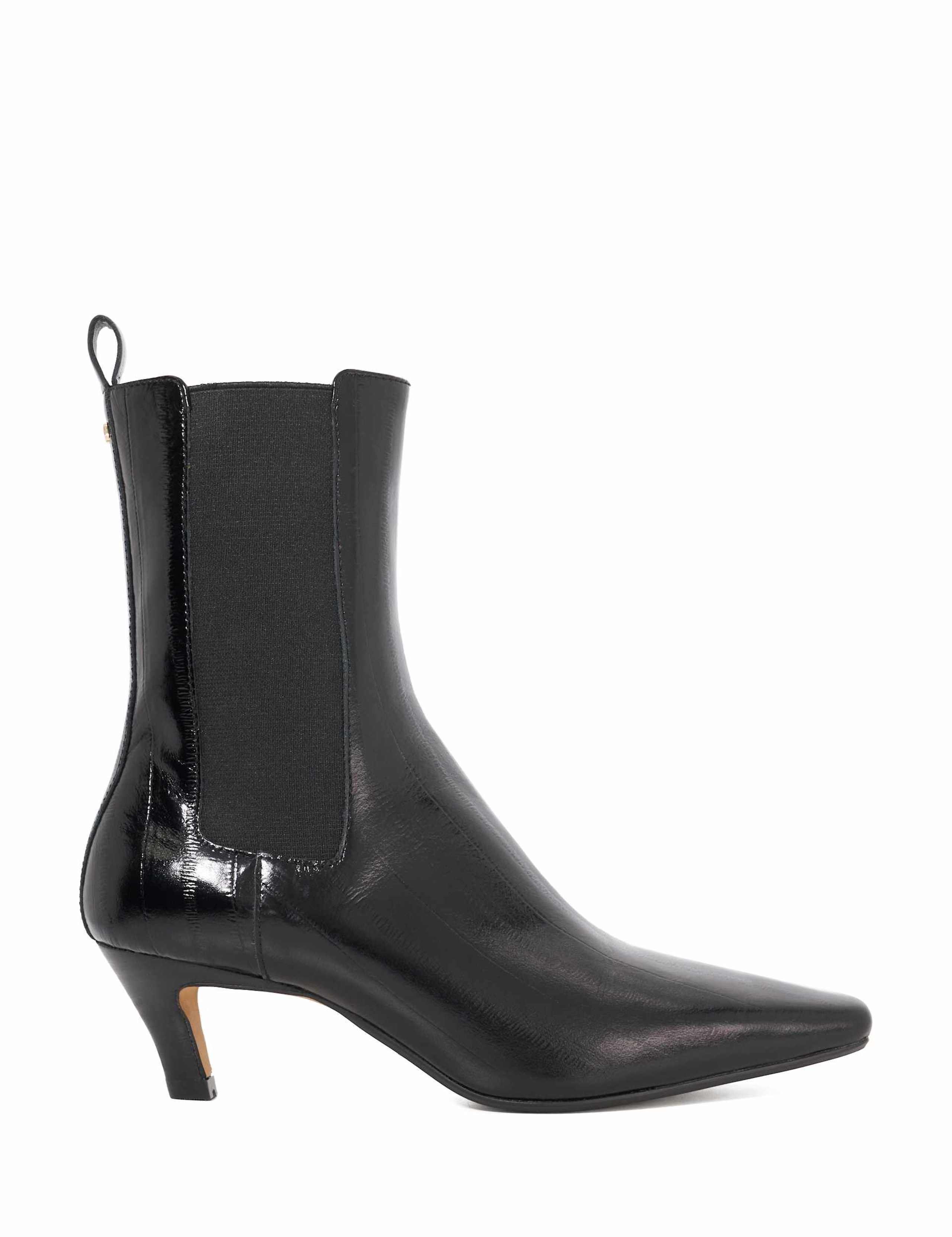 Leather Angled Mid Kitten Heel Ankle Boots