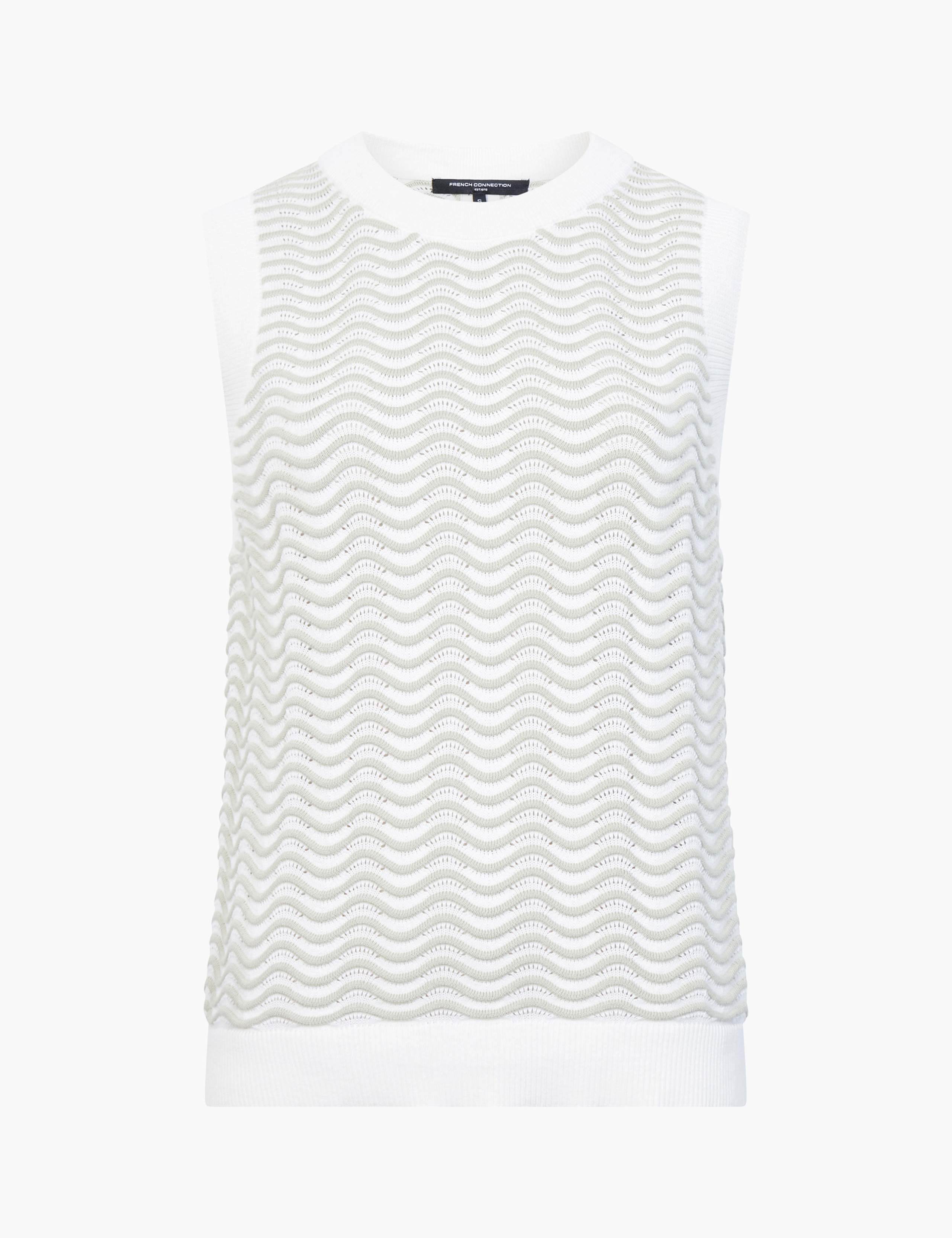 Pure Cotton Striped Textured Knitted Vest