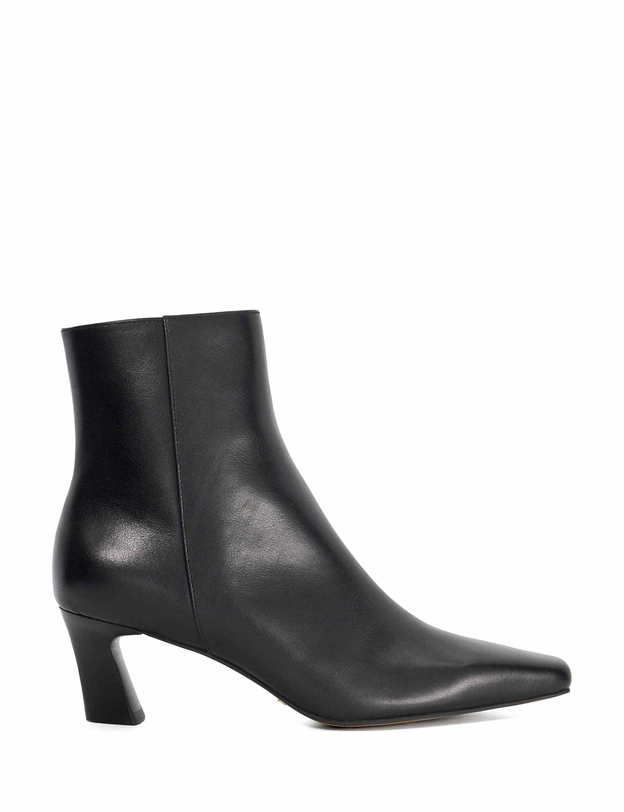 Leather Block Heel Pointed Toe Ankle Boots