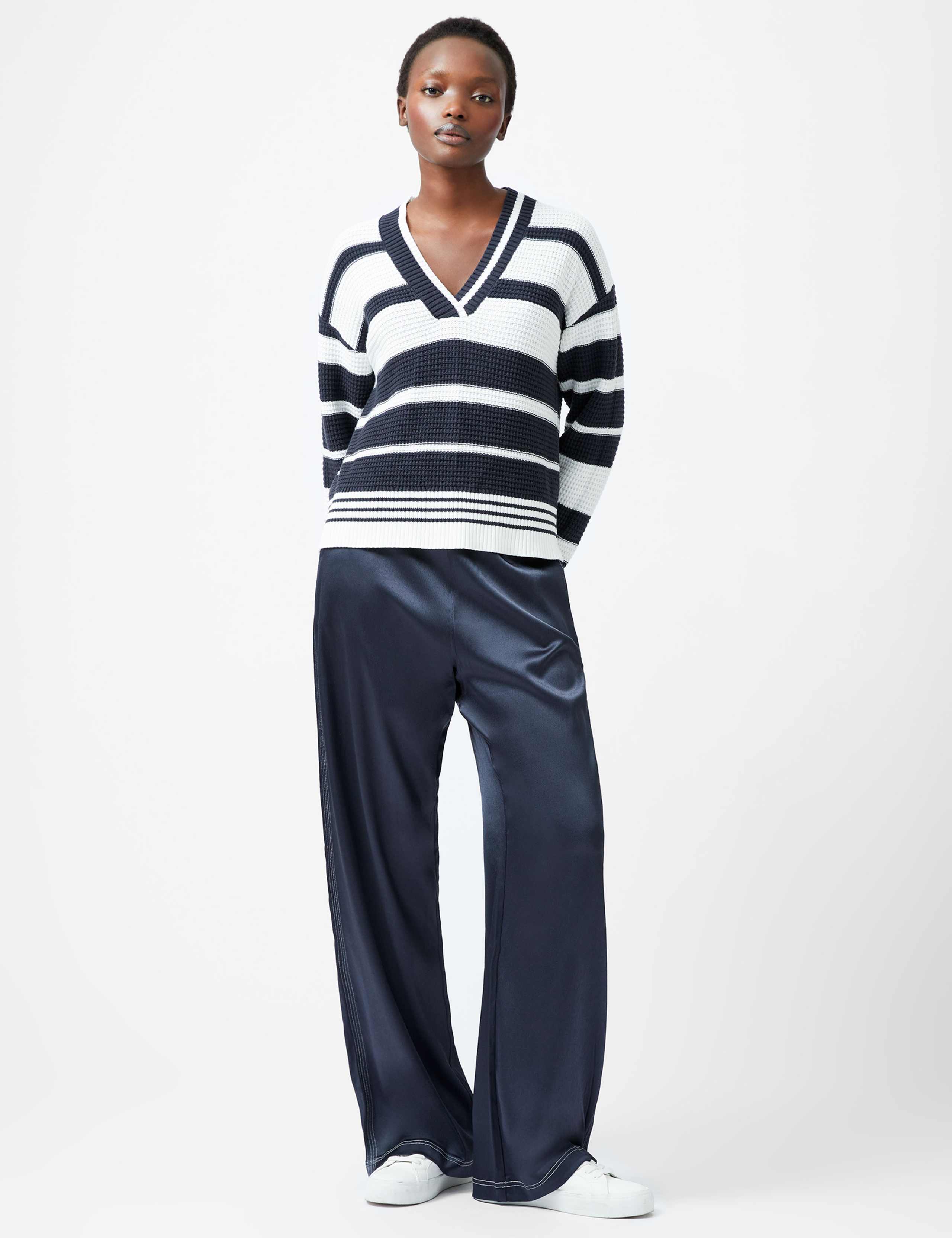 Pure Cotton Striped V-Neck Jumper