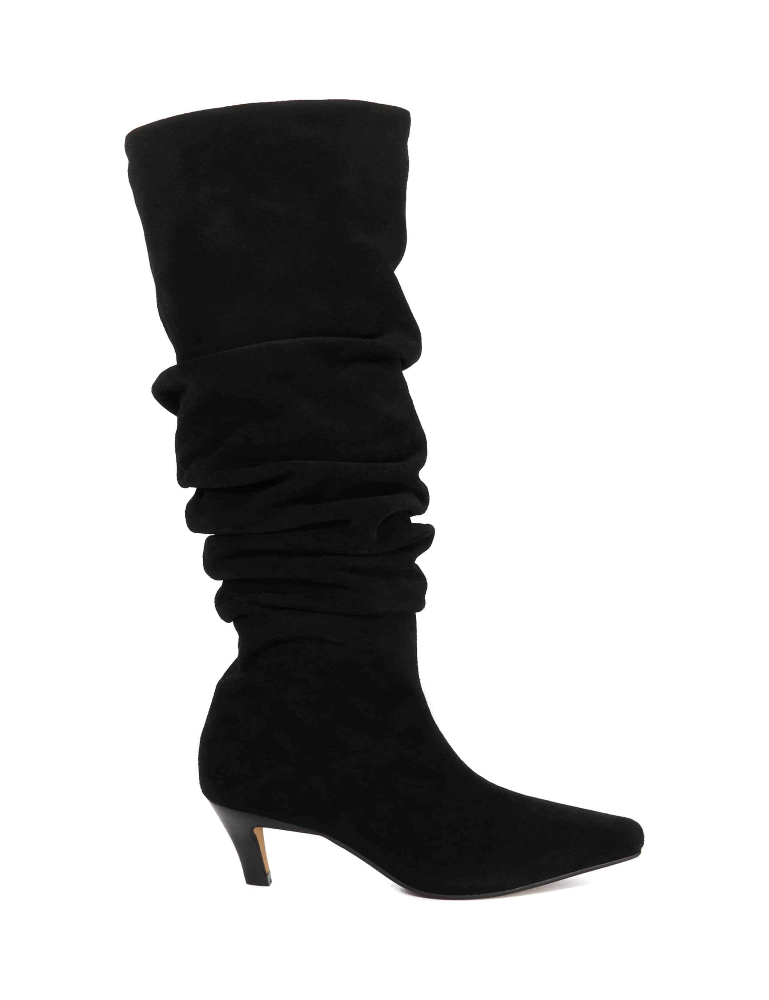 Suede Ruched Kitten Heel Knee High Boots