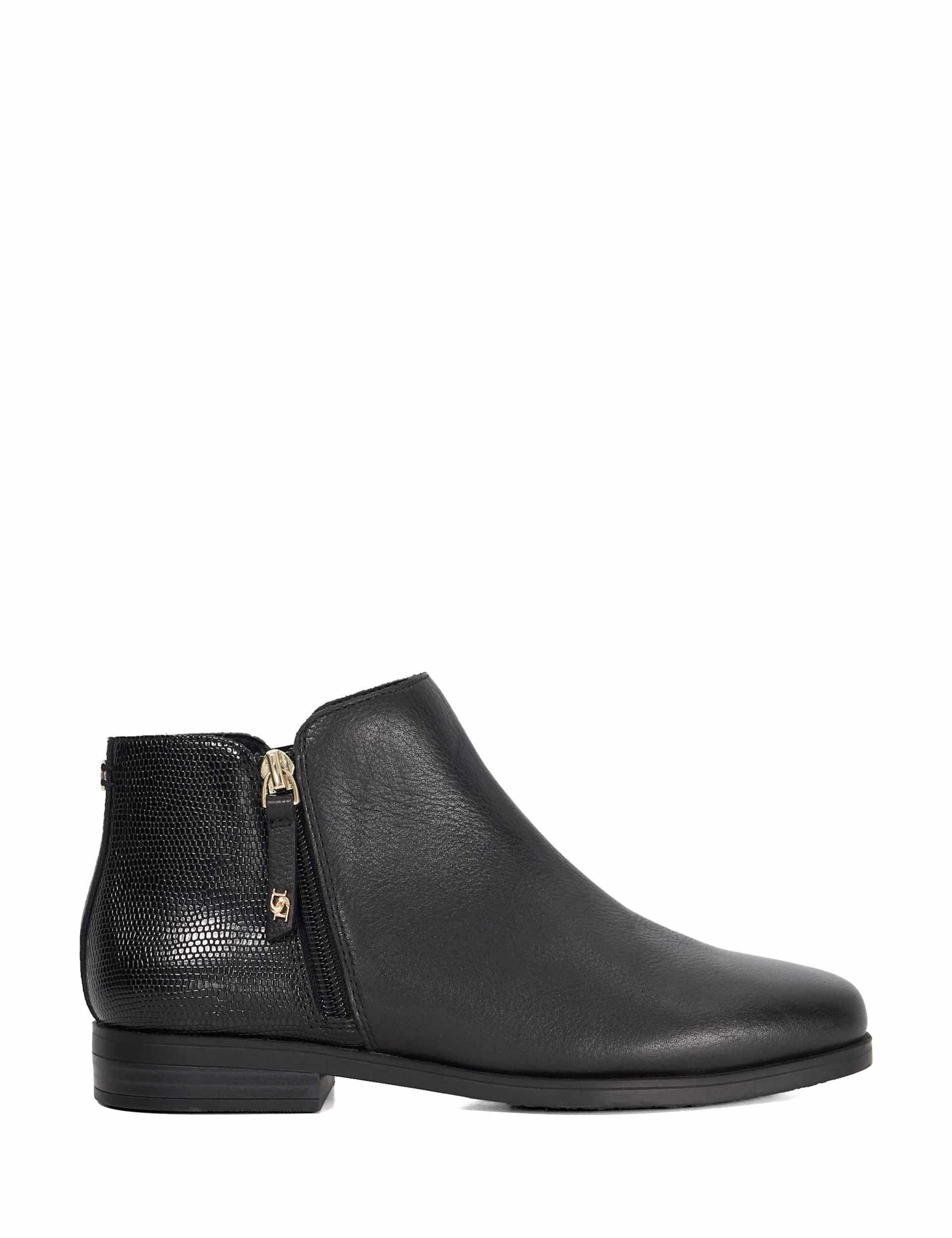 Leather Textured Flat Ankle Boots
