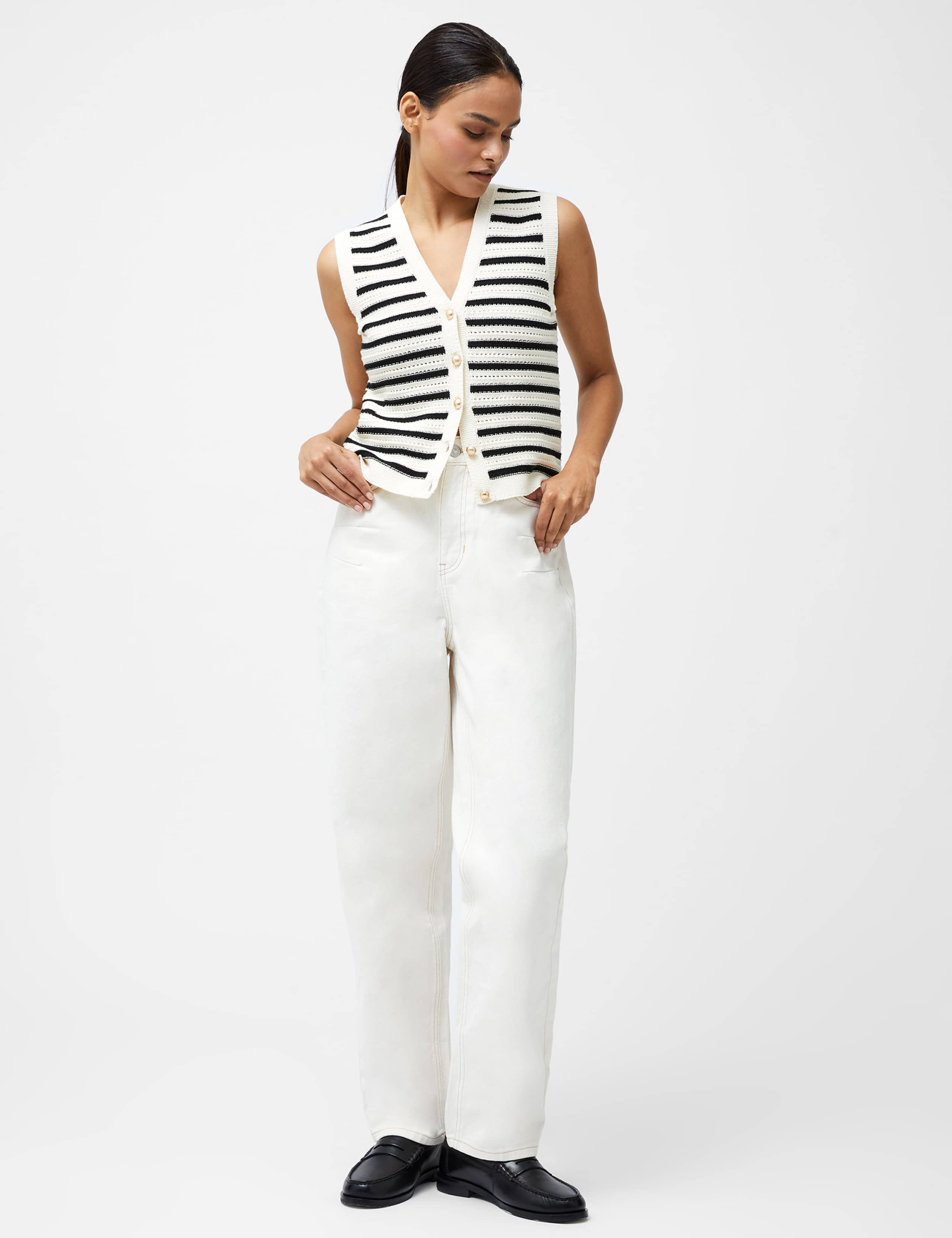 Striped Textured Knitted Waistcoat
