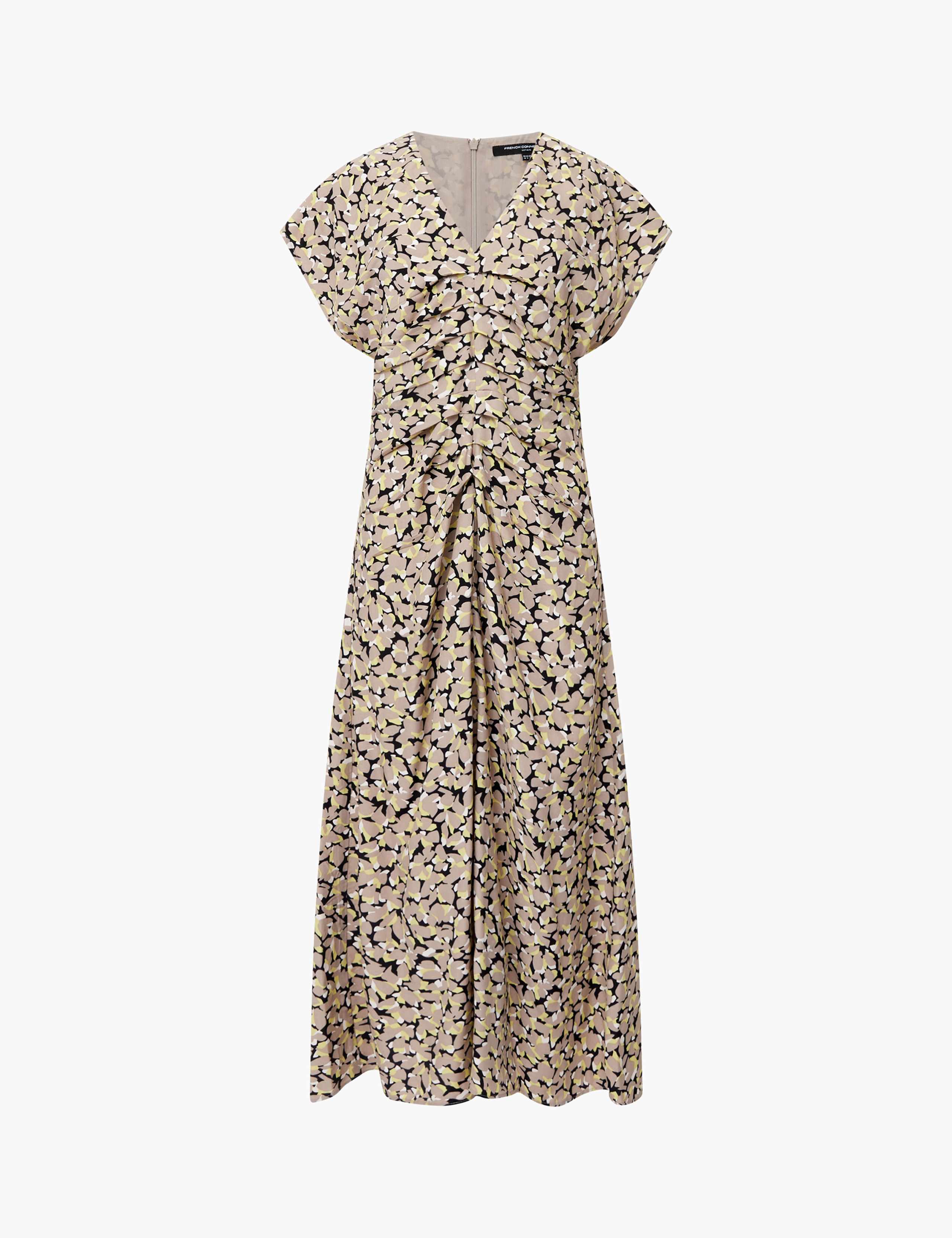 Printed V-Neck Draped Midi Waisted Dress