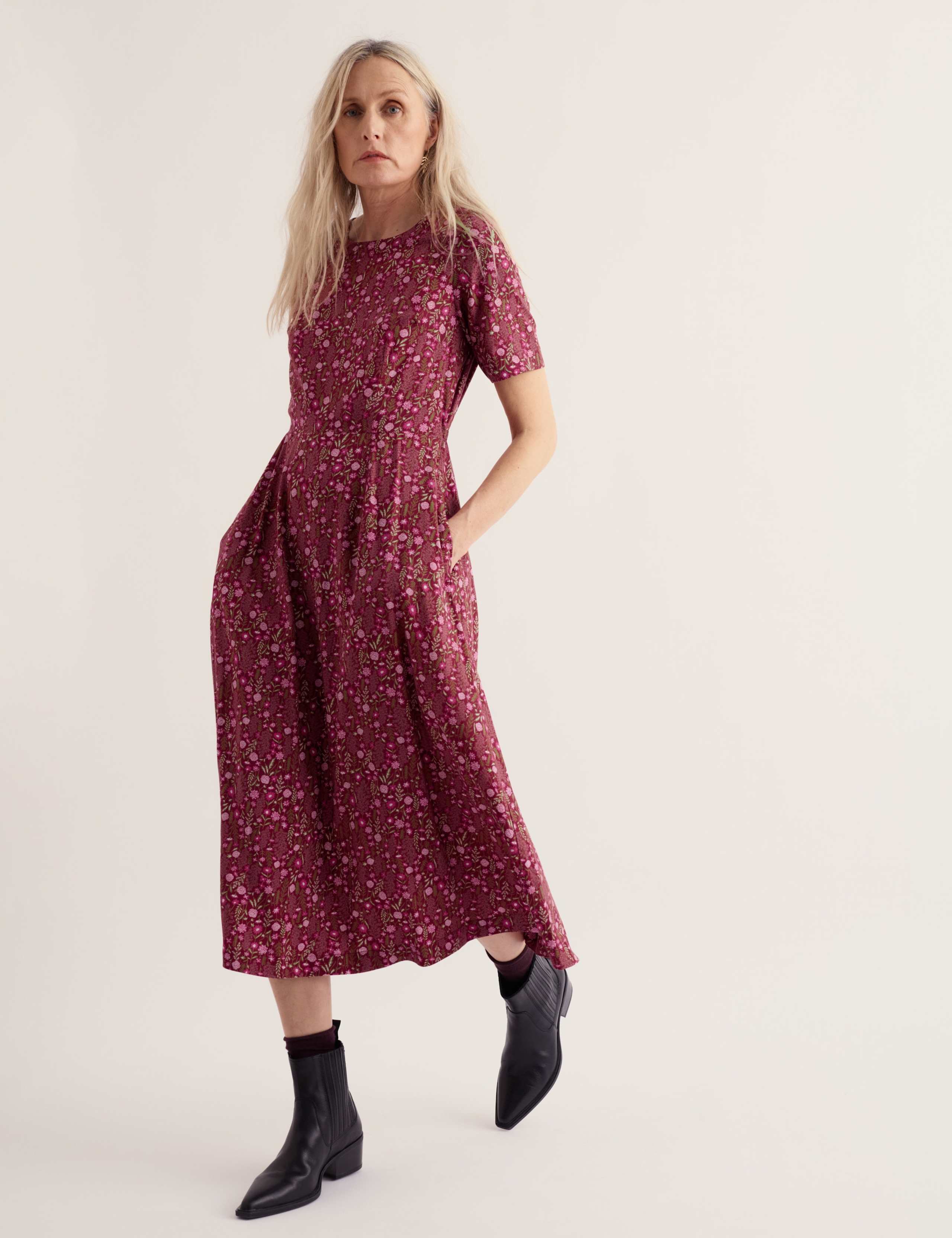 Floral Scoop Neck Midi Waisted Dress