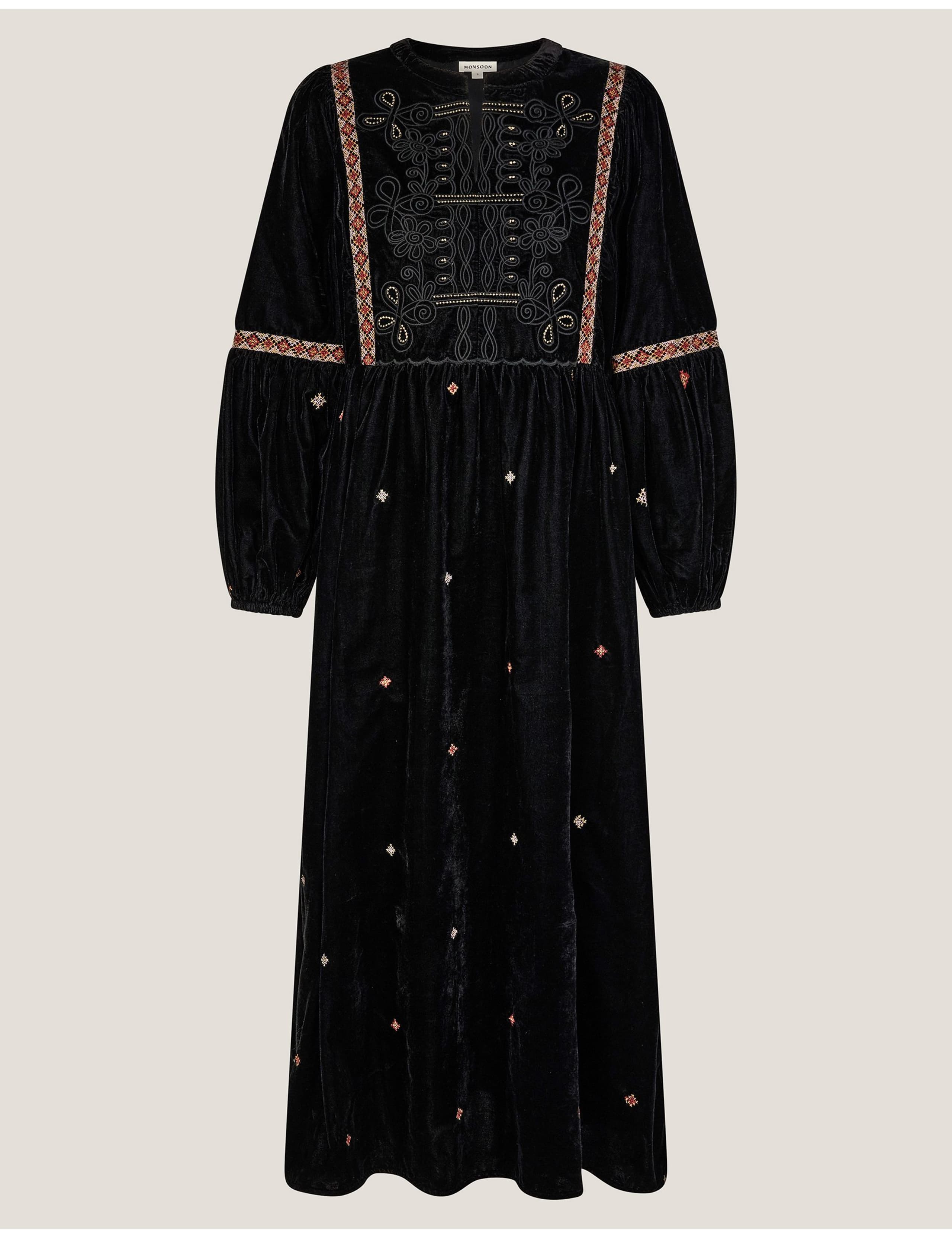 Velvet Embroidered Tie Neck Peplum Blouse