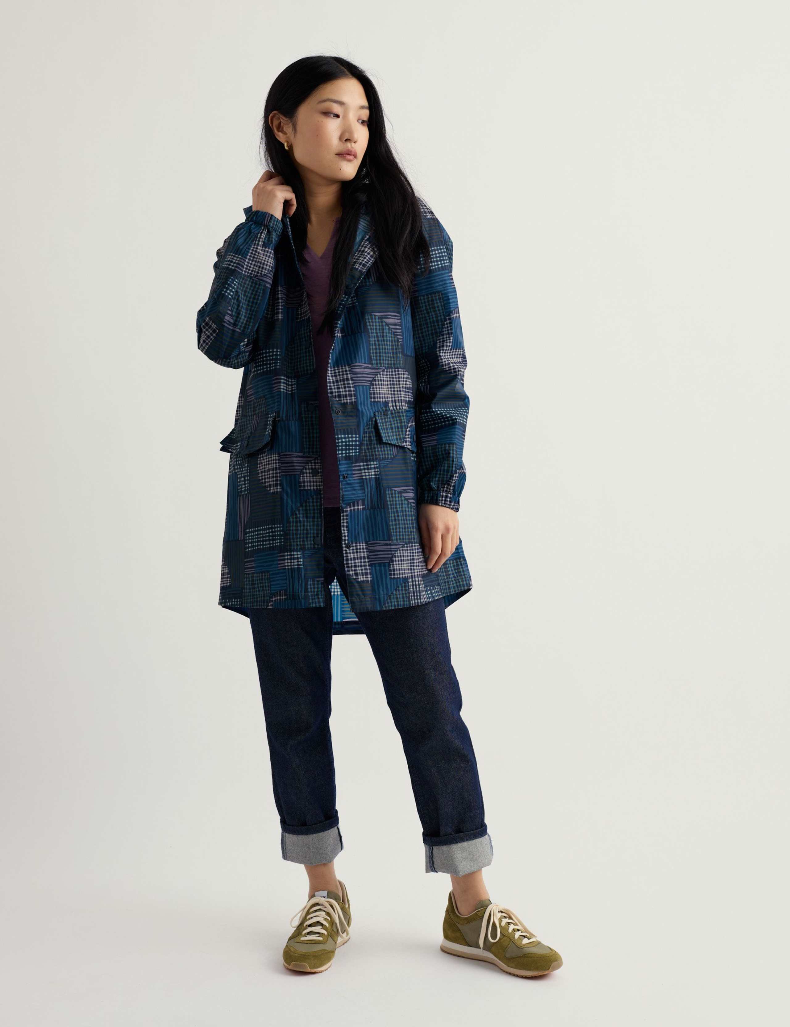 Geometric Waterproof Hooded Packaway Raincoat